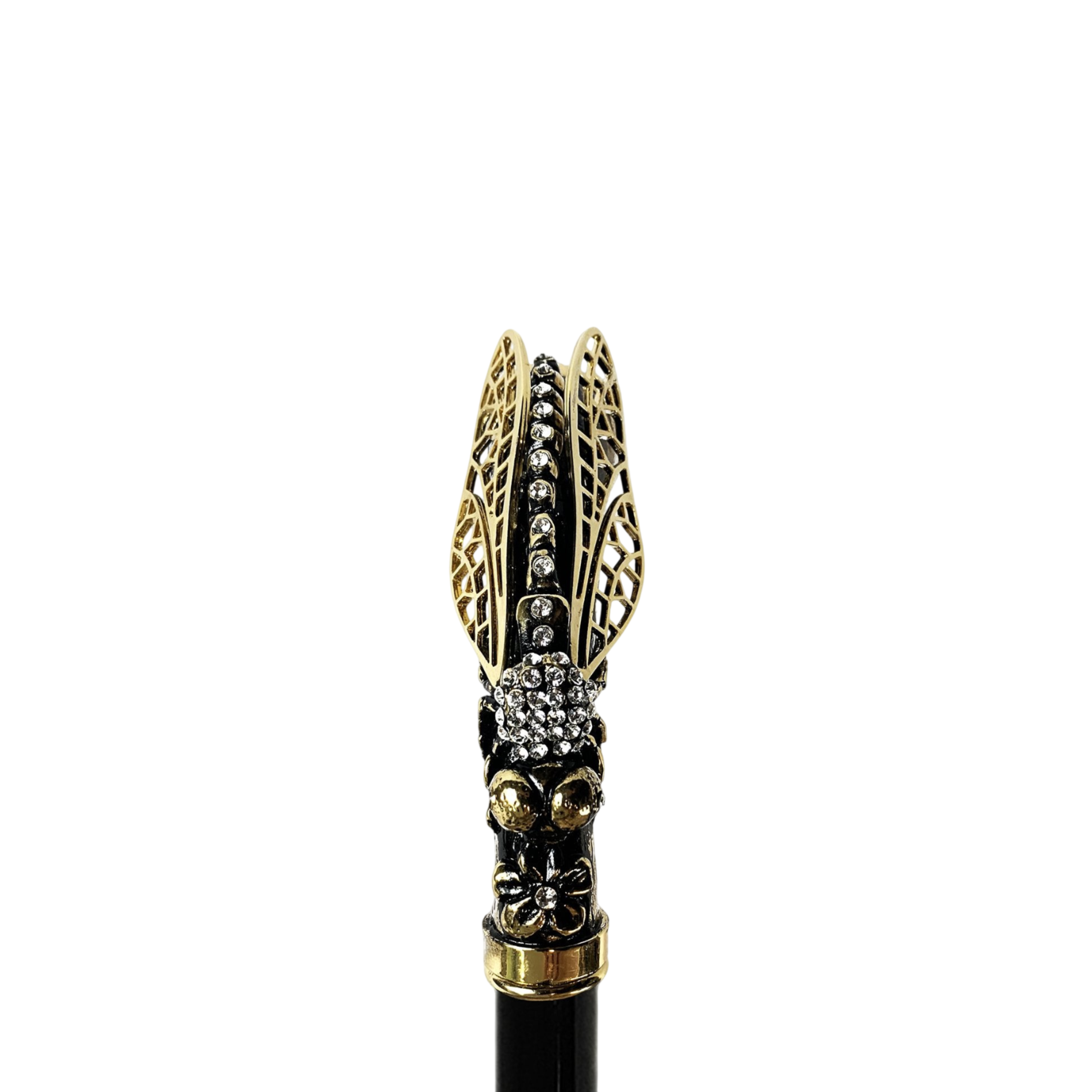 Luxury Walking Stick – Handmade Dragonfly Handle Cane with 24K Gold Plating & Crystals