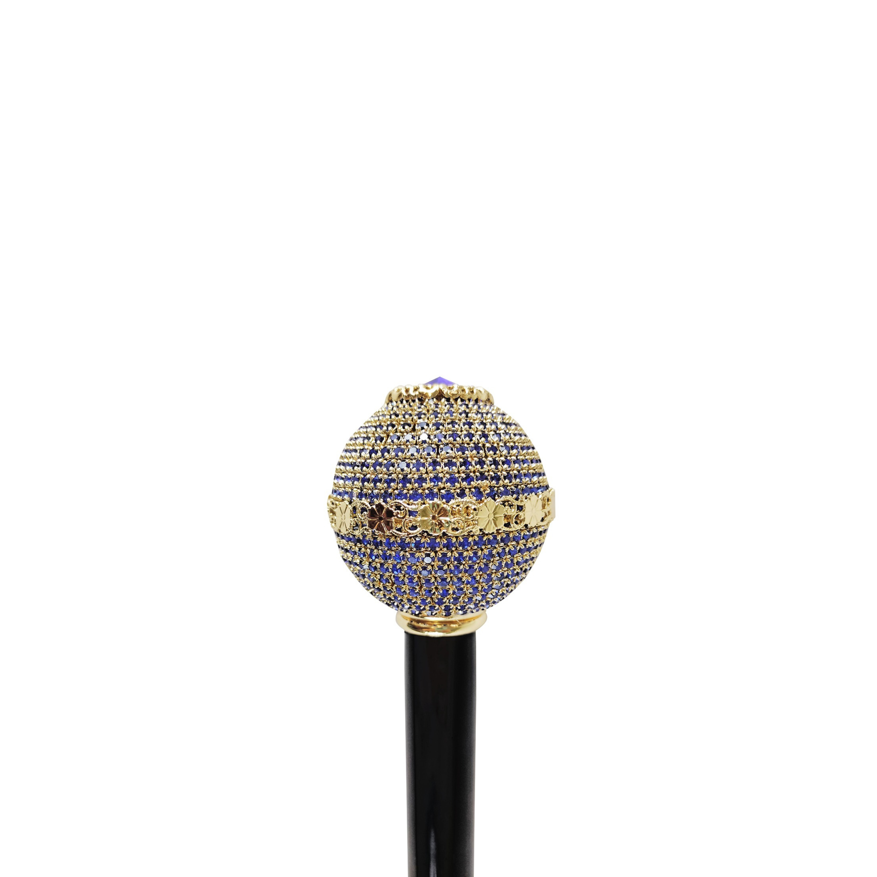Luxury Walking Stick – Handmade Italian Cane with Sapphire Crystals & 24K Gold Plating