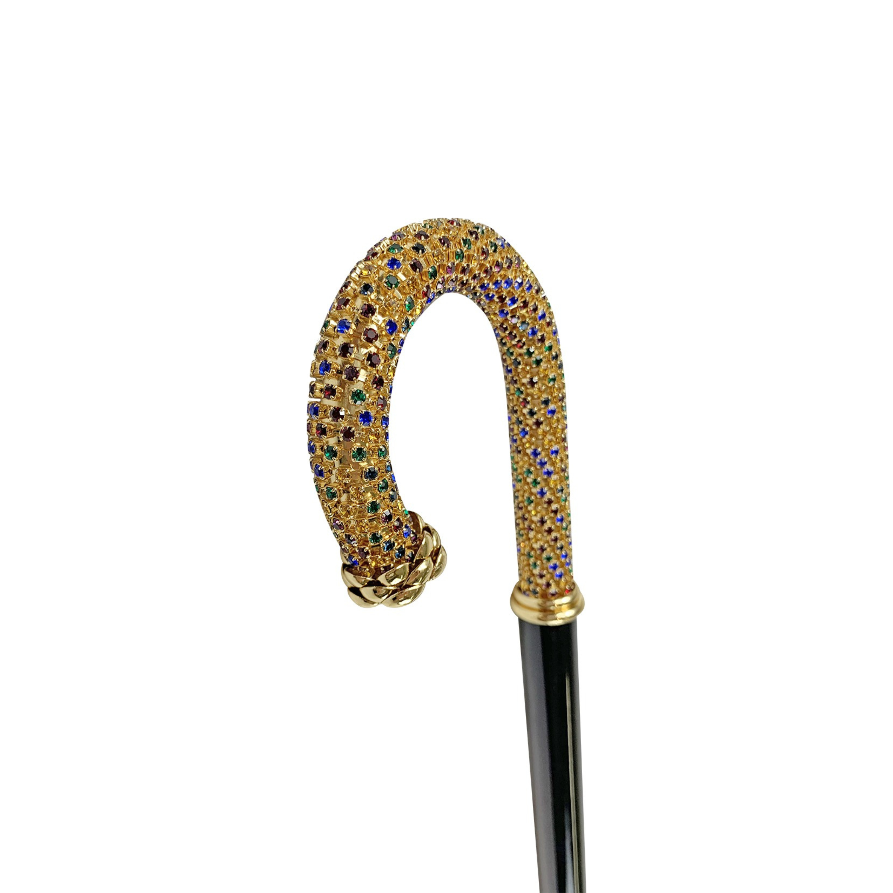 Luxury Walking Cane – Italian Handcrafted Multicolor Crystal Cane with 24K Gold Plated Brass Tip
