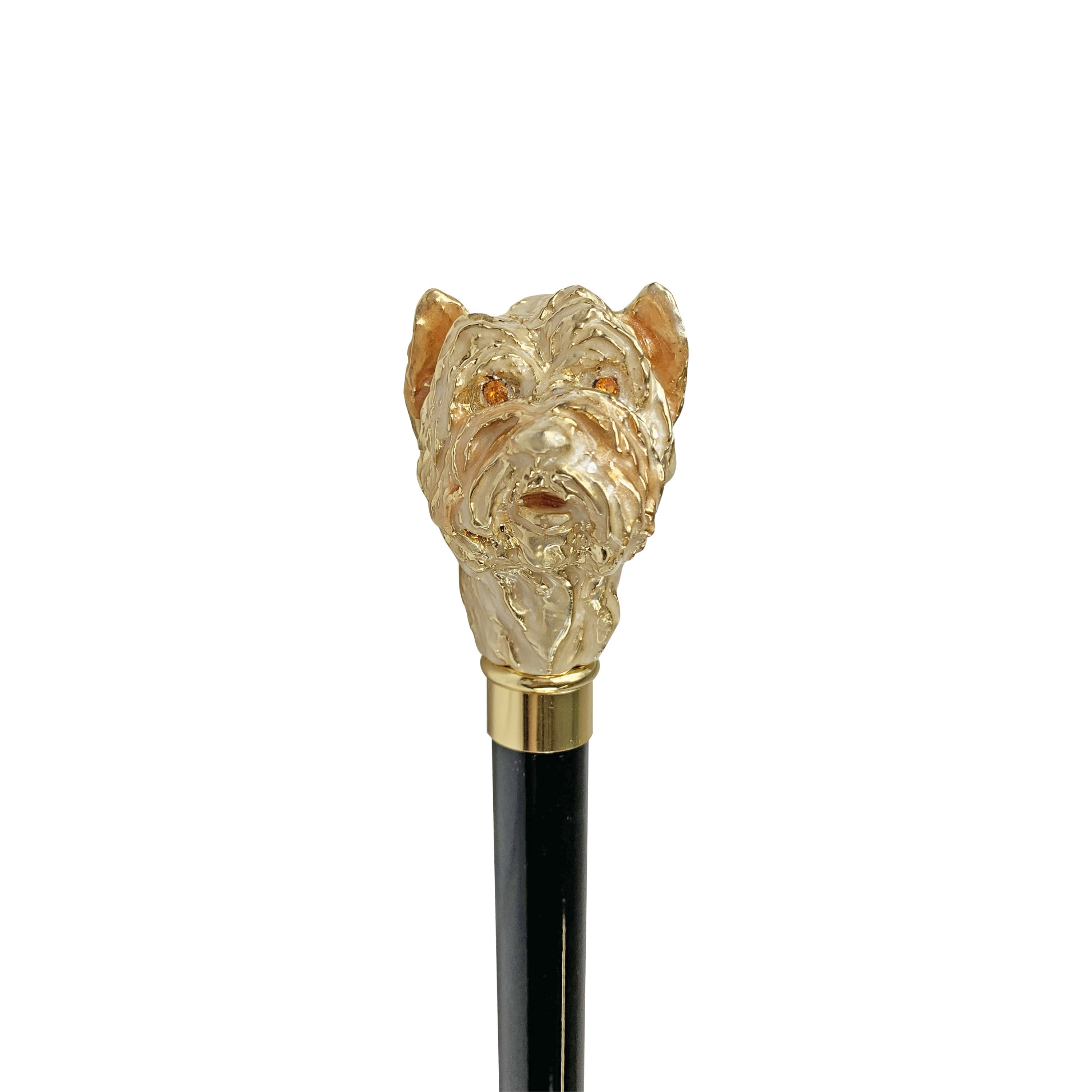 Gold Plated Walking Stick - Handcrafted Italian Cane with Dog Handle & 24K Brass Tip
