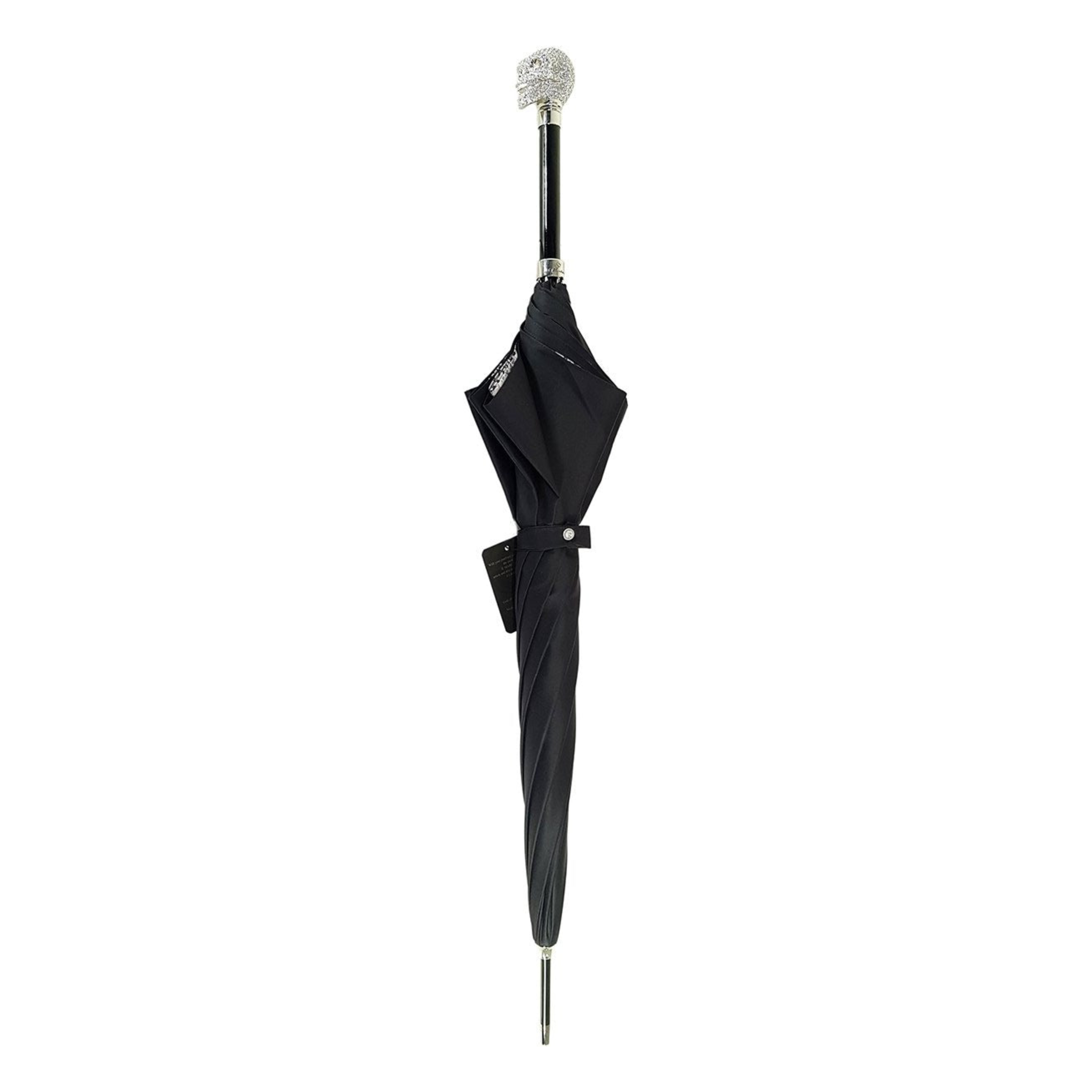 Ilmarchesato Lux Silver Swarovski skull umbrella with a double cloth canopy, featuring a stylish design for men.