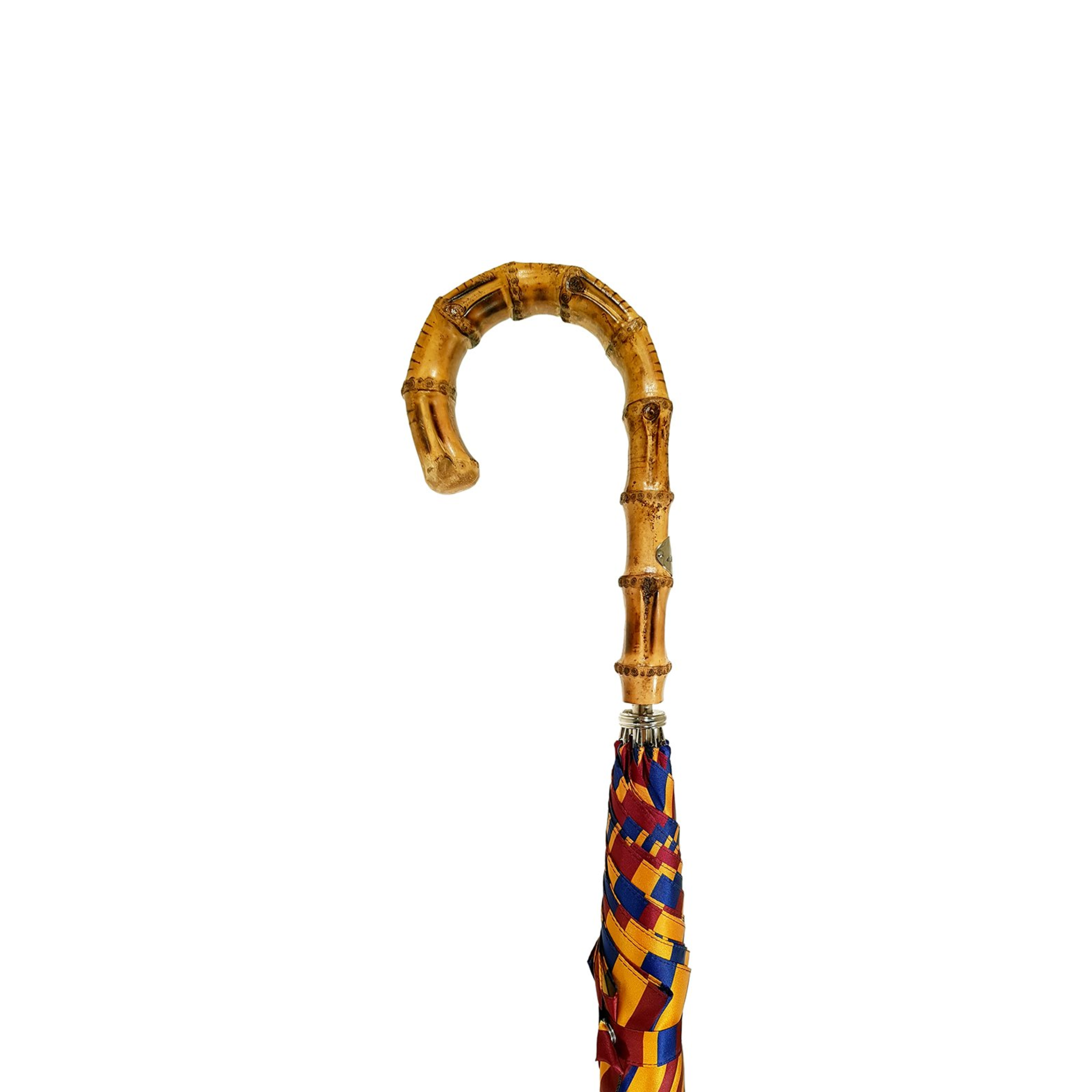 Ilmarchesato striped umbrella for men featuring a distinctive whangee handle.