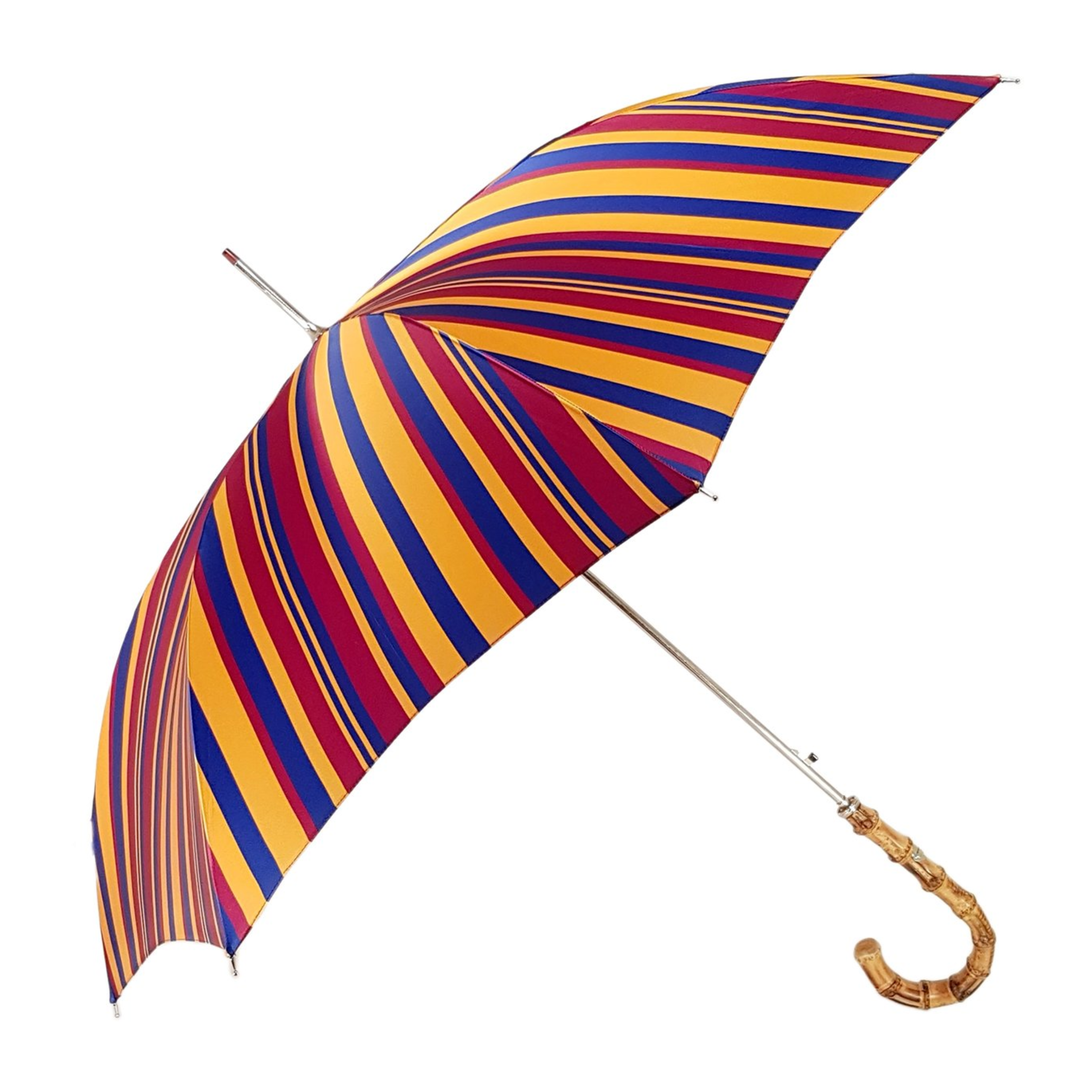 Ilmarchesato unique gentleman's striped umbrella with a whangee handle, showcasing its elegant design and sturdy construction.