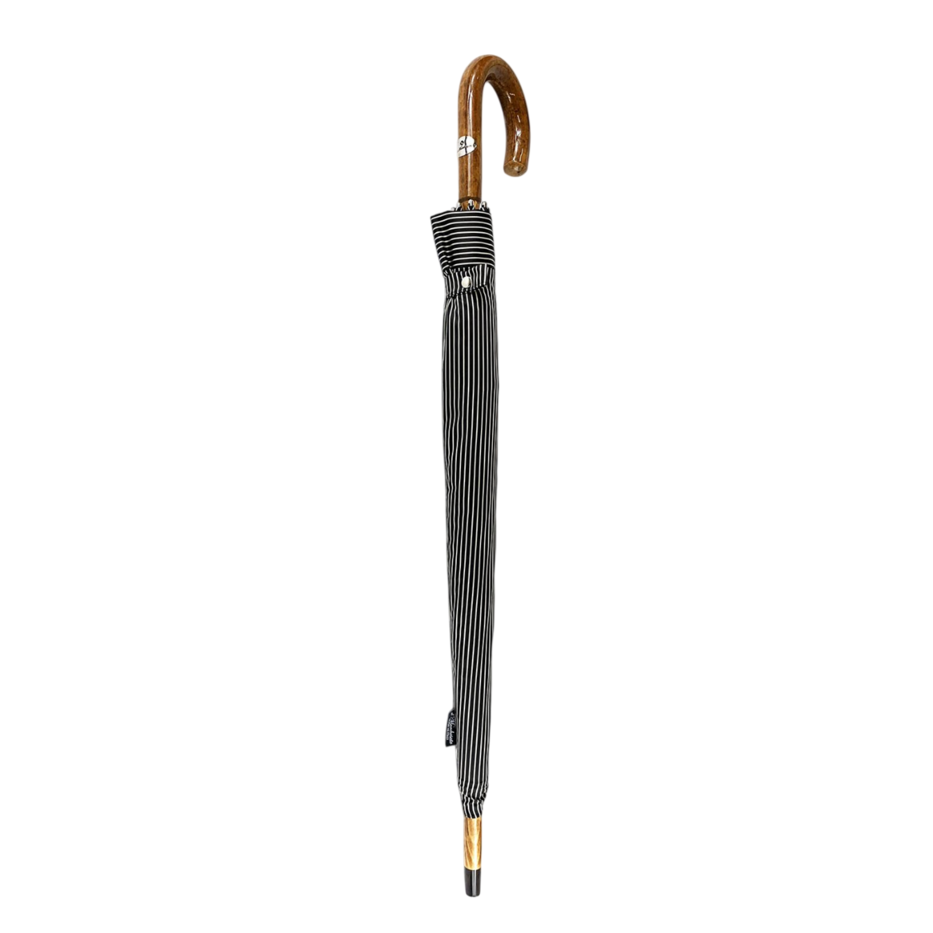 Black and white bespoke men's umbrella with a hand-curved Malacca wood handle, stylish and elegant from Ilmarchesato.