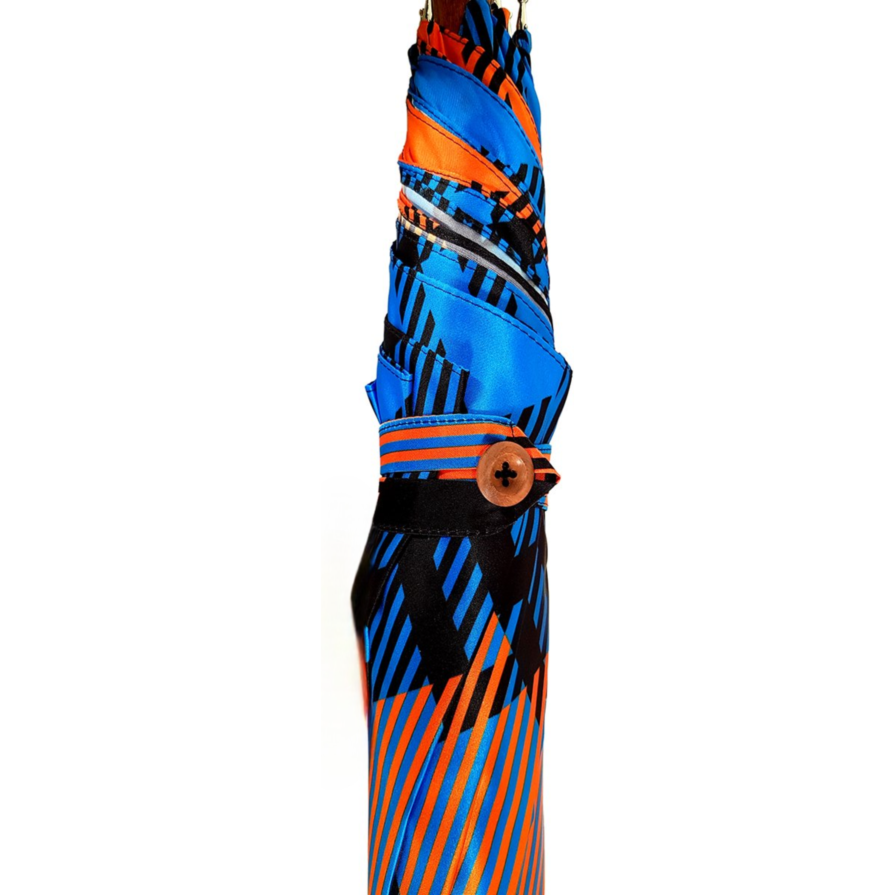 Ilmarchesato designer handmade gentleman's umbrella featuring a whangee bamboo handle, elegantly opened against a neutral background.
