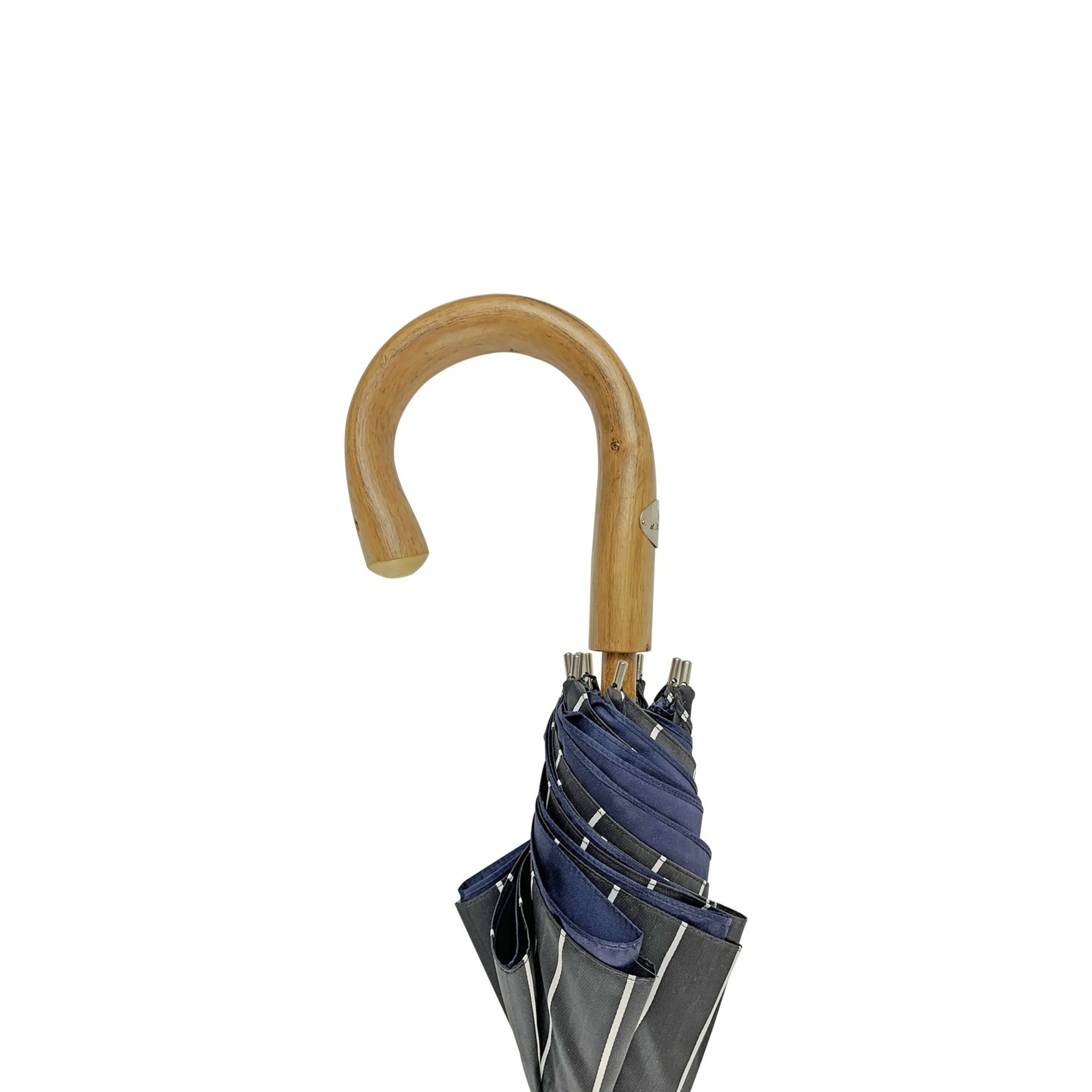 Ilmarchesato grey and blue striped double-cloth umbrella for men, showcasing elegant design and sturdy construction.
