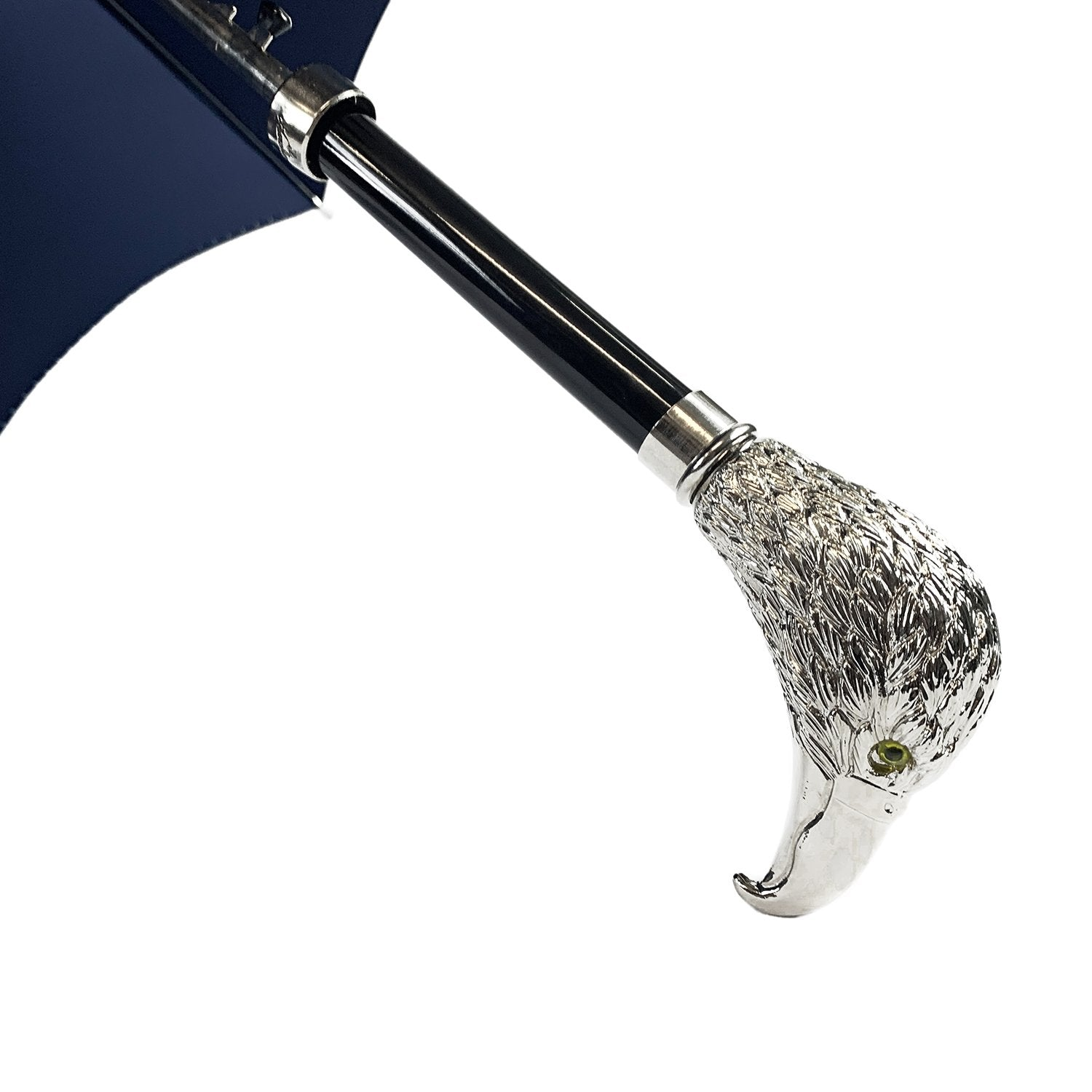 Ilmarchesato gentleman’s umbrella featuring a silver-plated hawk handle, elegantly displayed against a neutral background.