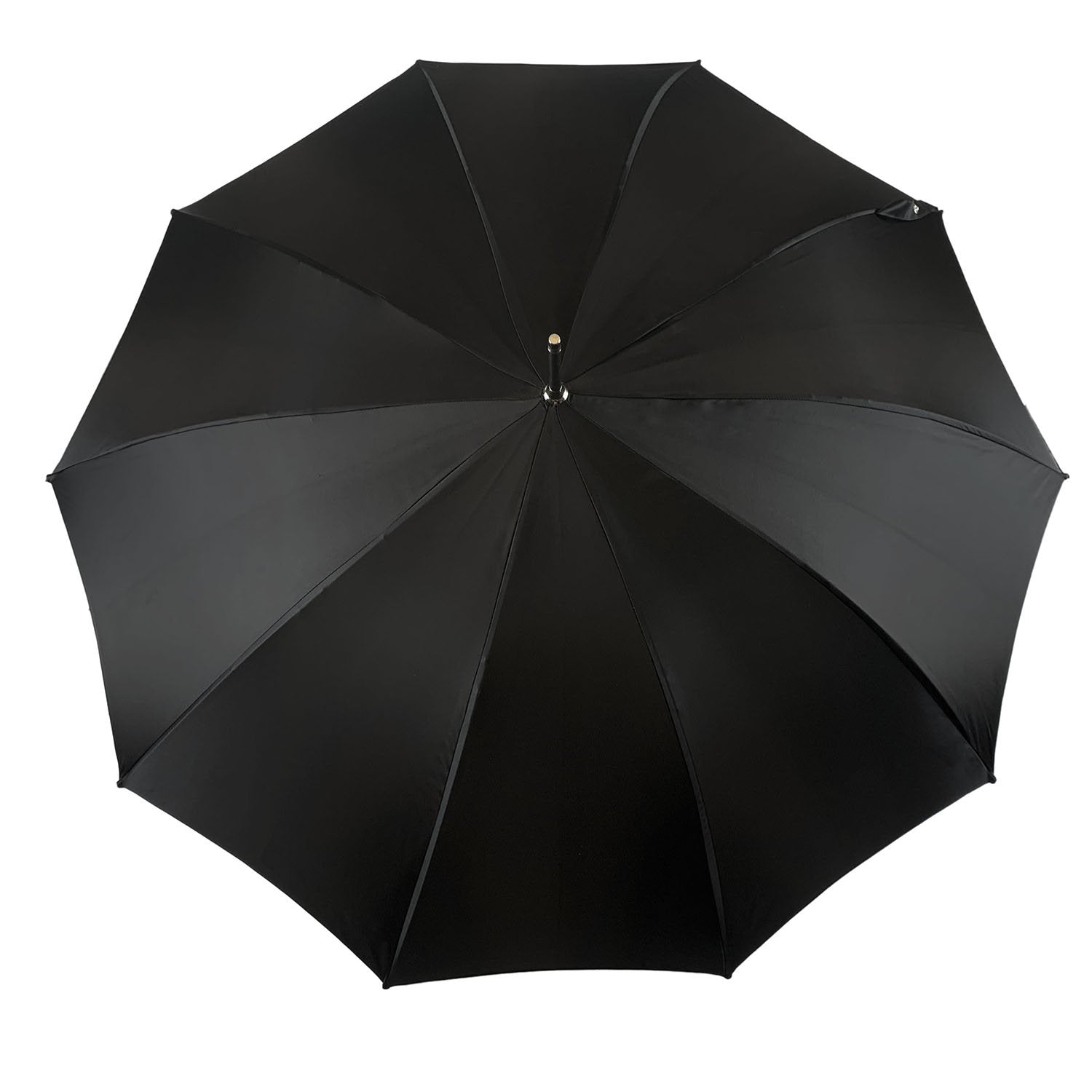 Men's artisan umbrella by Ilmarchesato with a hand-painted monkey handle, featuring classic fabric and wooden frame.