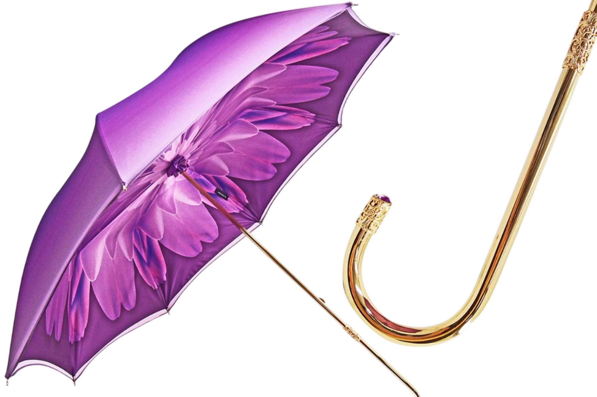 Purple Dahlia double canopy luxury rain umbrella for women by Ilmarchesato, featuring elegant floral design and sturdy construction.