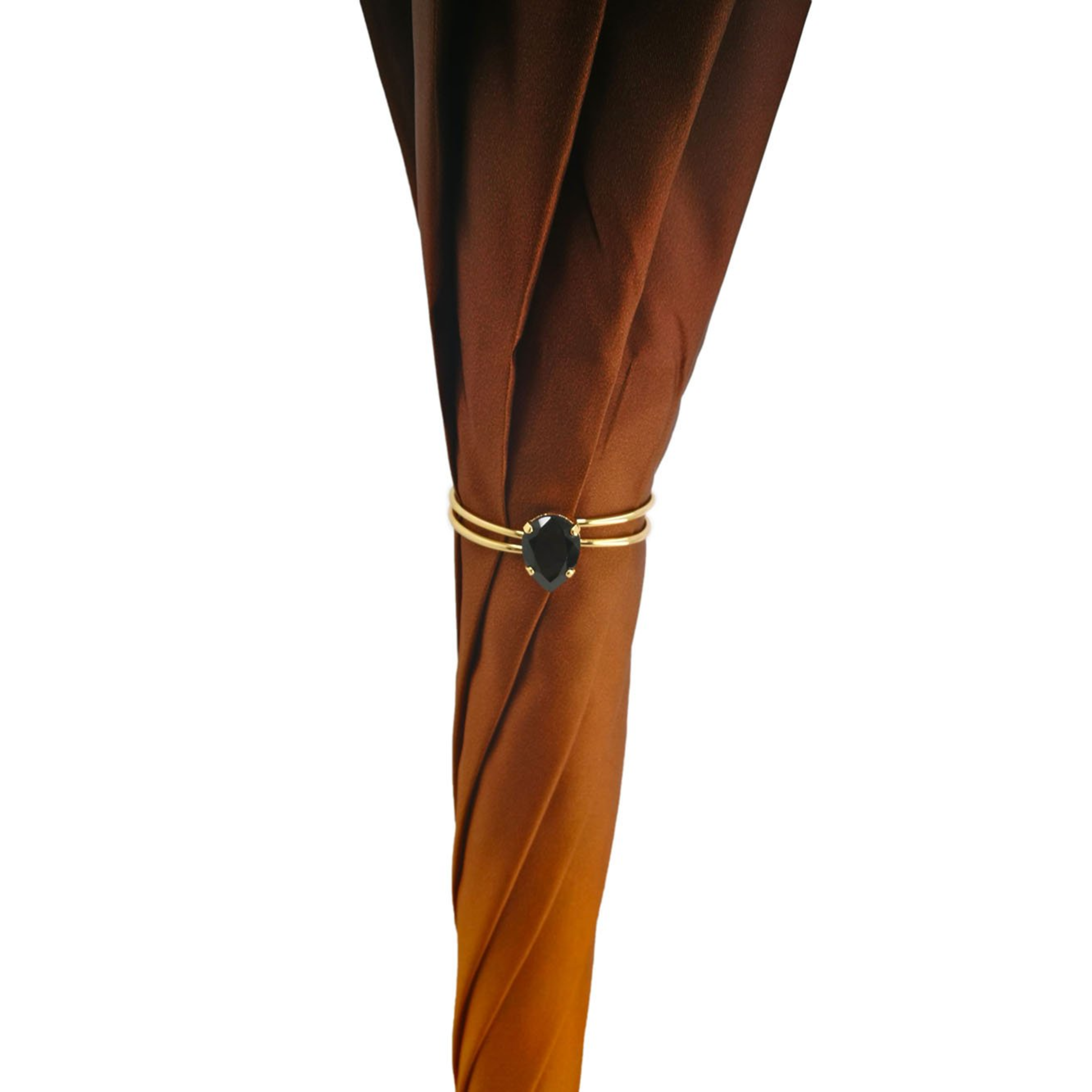 Luxury brown satin double canopy umbrella with a vibrant gerbera interior, designed by Ilmarchesato.