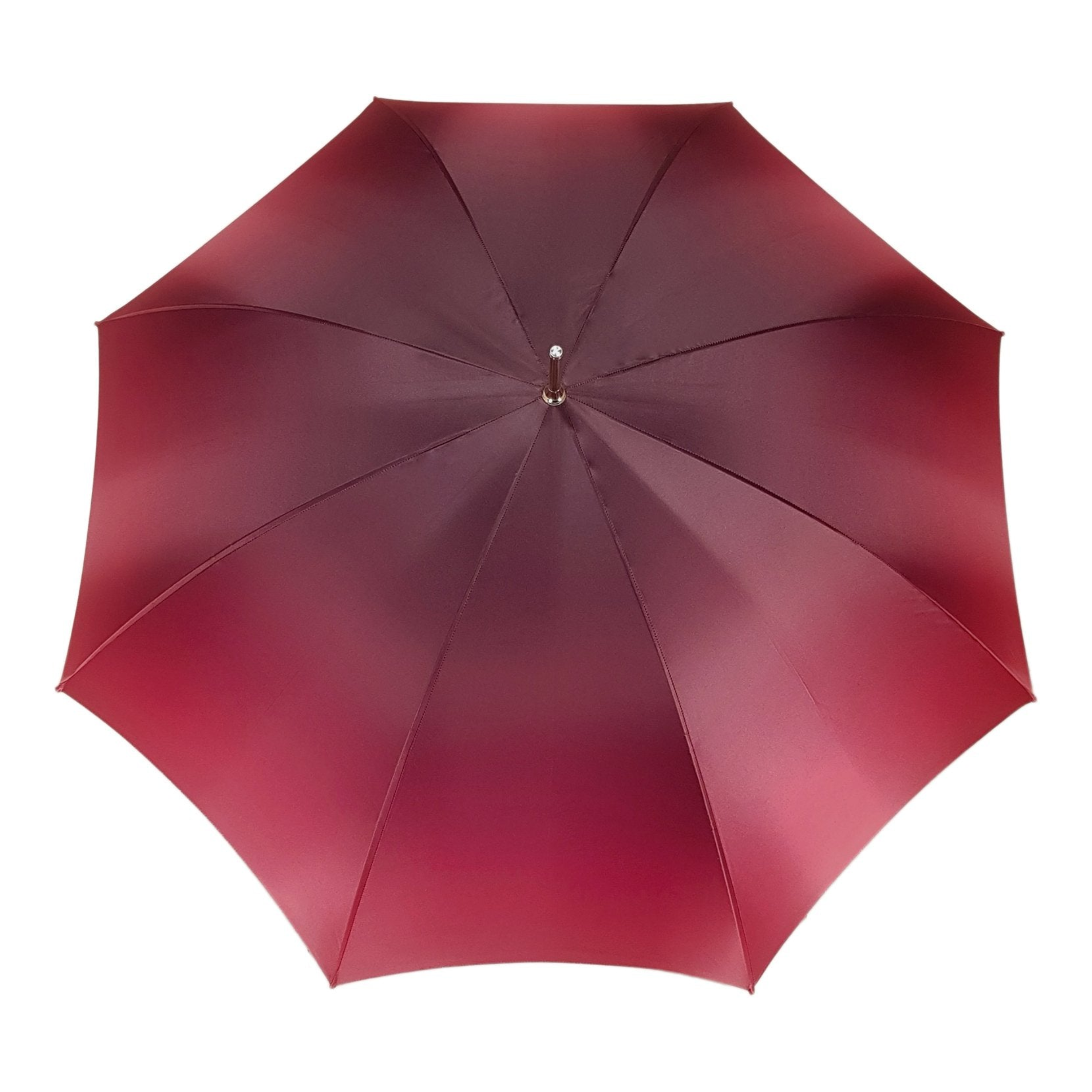 Burgundy Rose double canopy luxury rain umbrella for women by Ilmarchesato, featuring a floral pattern and sturdy double canopy design.