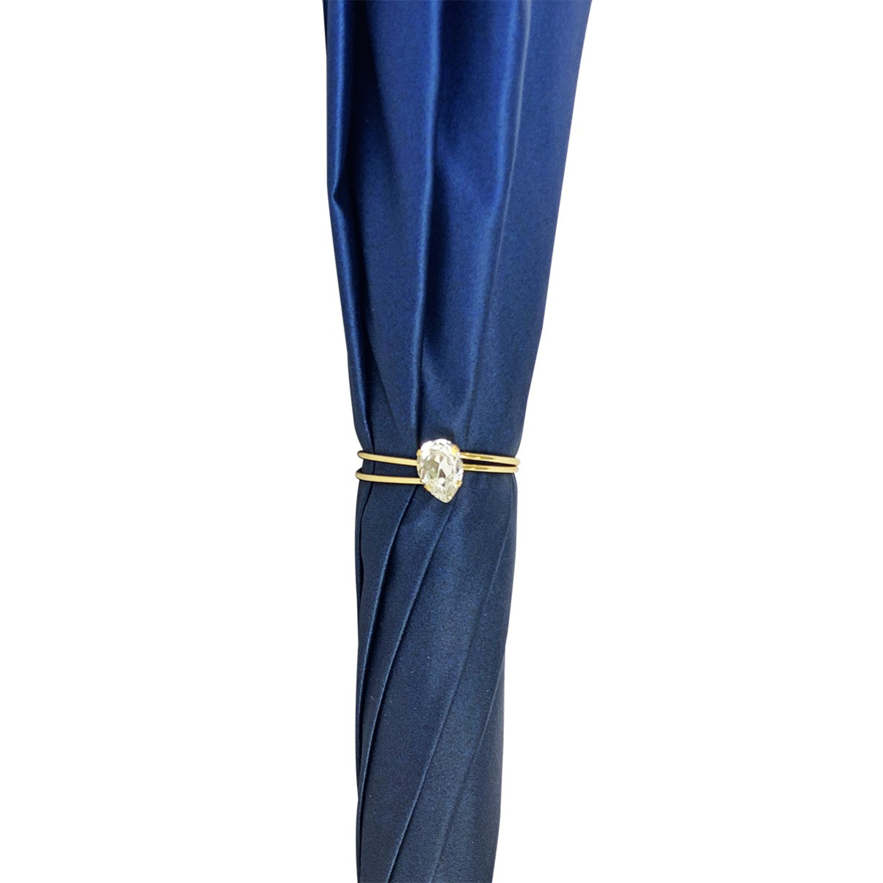 Navy blue Ilmarchesato luxury umbrella featuring a Swarovski crystal sphere handle, showcasing elegant design and craftsmanship.