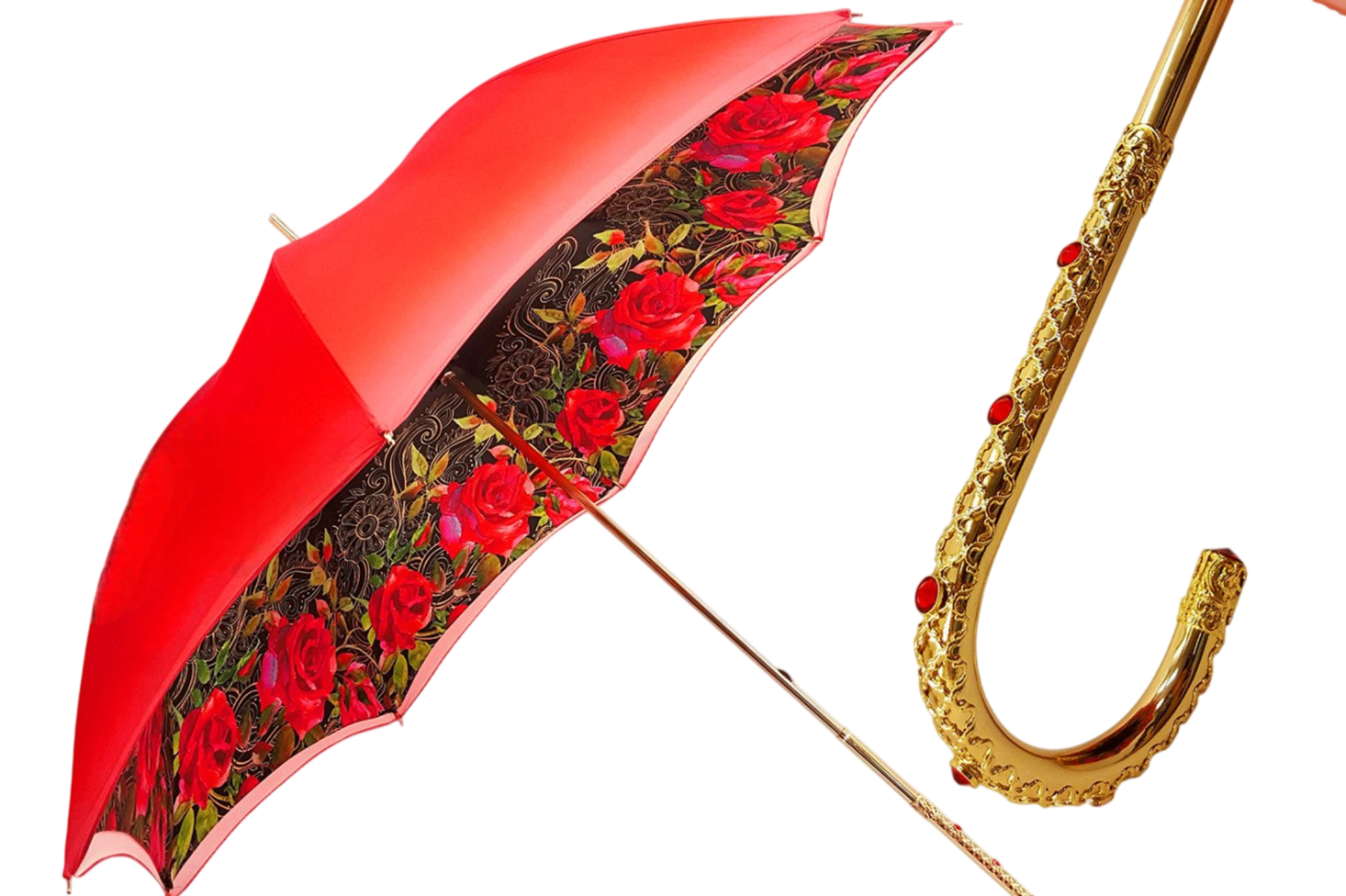 Orange floral double canopy umbrella by Ilmarchesato, featuring a luxurious design for ladies.