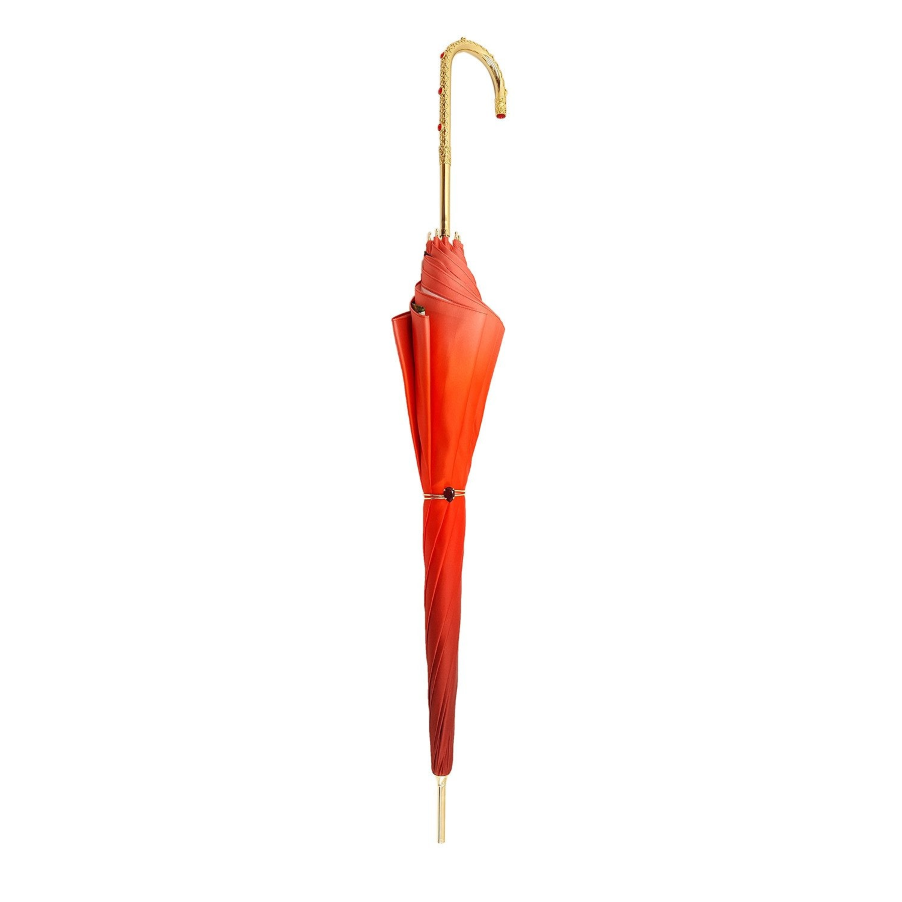 Orange floral double canopy umbrella by Ilmarchesato, showcasing a stylish ladies design against a white background.
