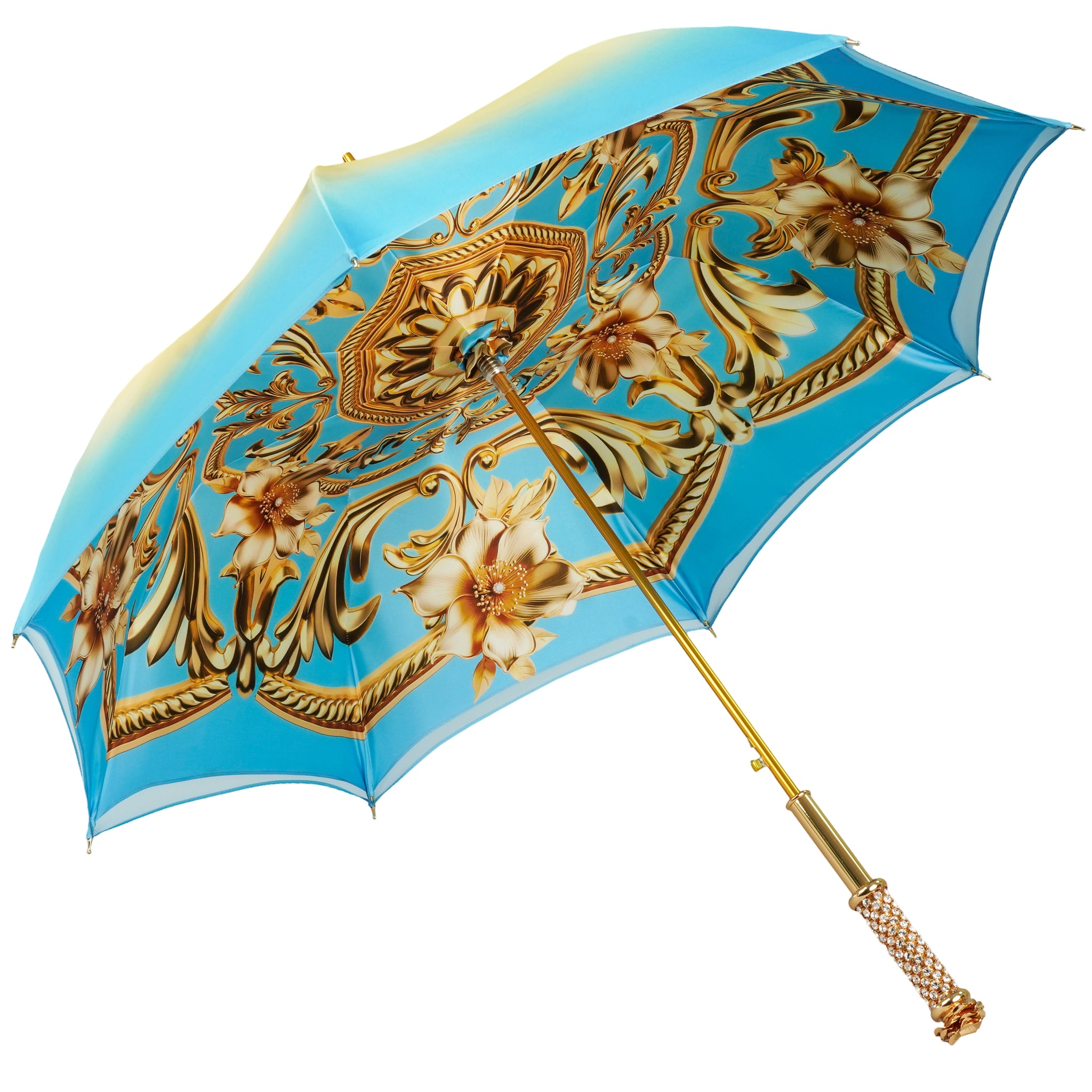 Royal Azure Limited Edition luxury umbrella by Debbie Wingham, showcasing elegant design and vibrant blue color.