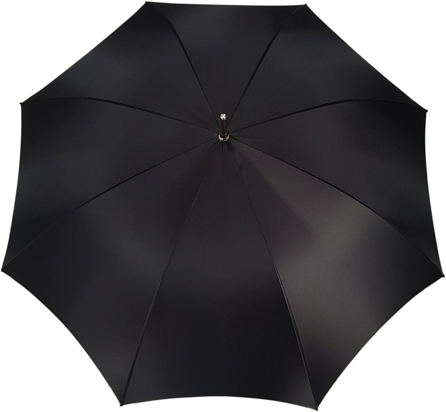 Luxury green double canopy umbrella by Ilmarchesato with a floral interior design, opened against a neutral background.