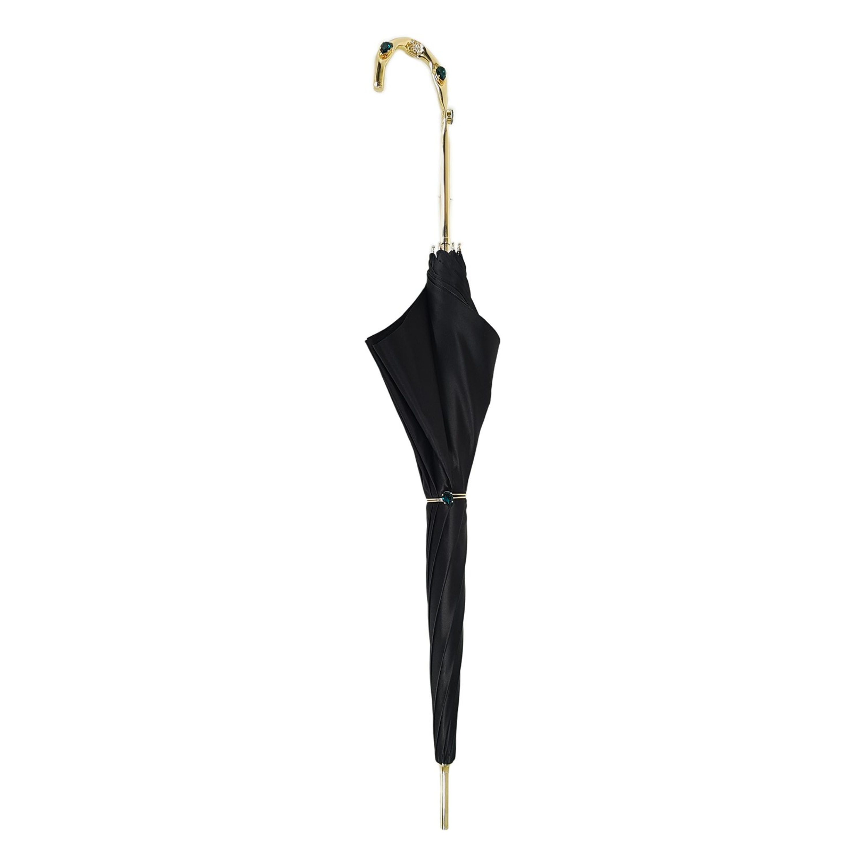Luxury green double canopy umbrella with floral interior design by Ilmarchesato, showcasing elegant rain protection.