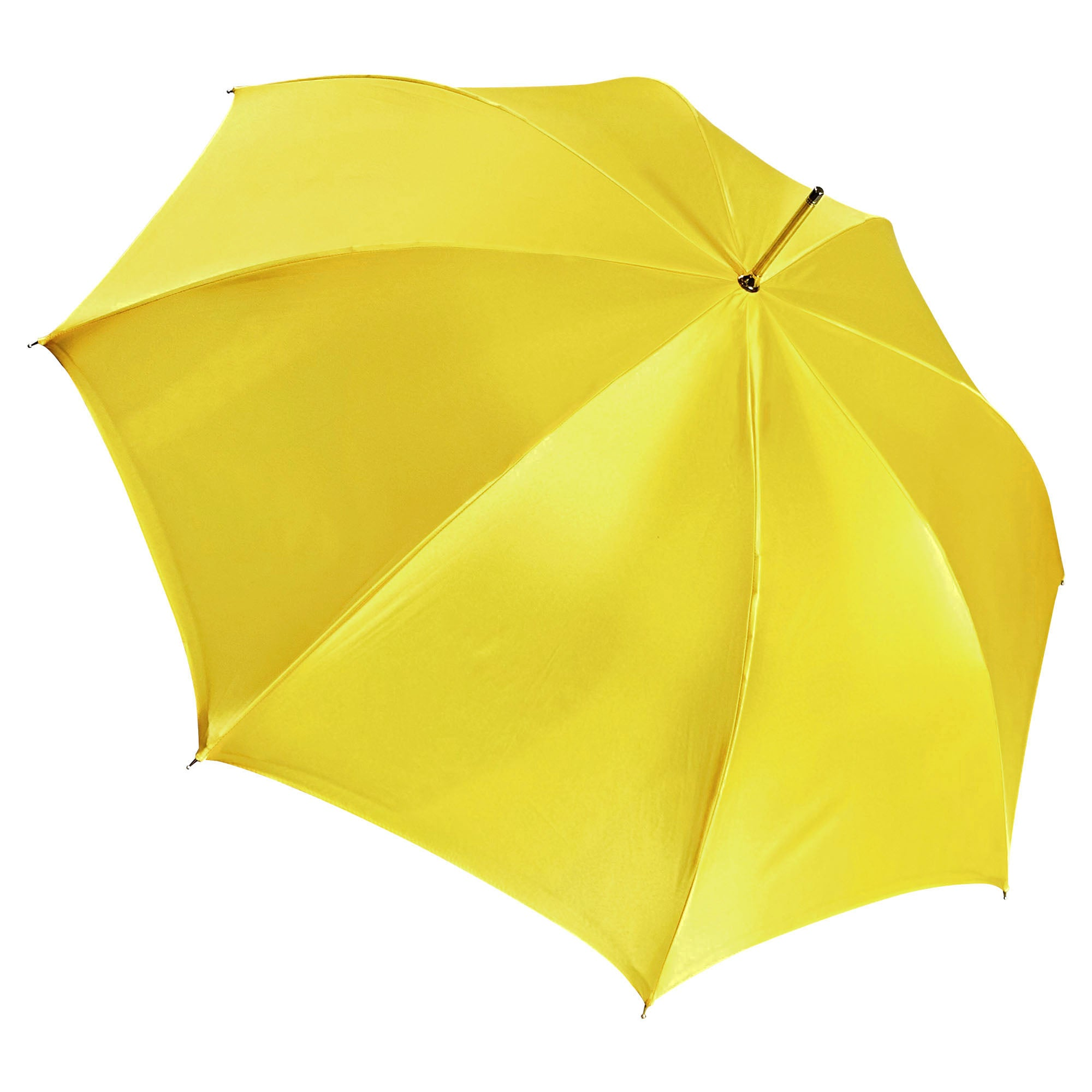 Yellow gold luxury umbrella by Ilmarchesato with a hand-enameled crystal handle, showcasing elegant craftsmanship.