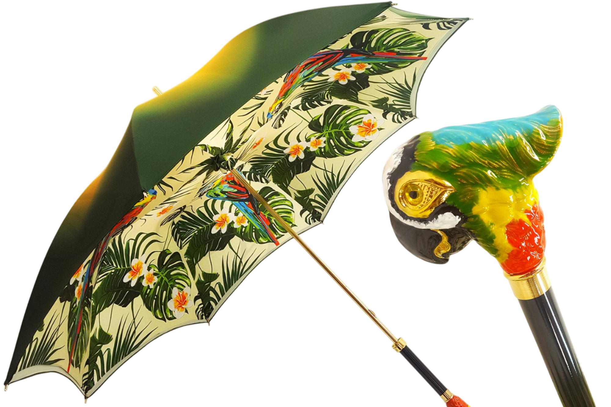 Ilmarchesato parrot-inspired double canopy luxury umbrella for women, showcasing vibrant colors and elegant design.