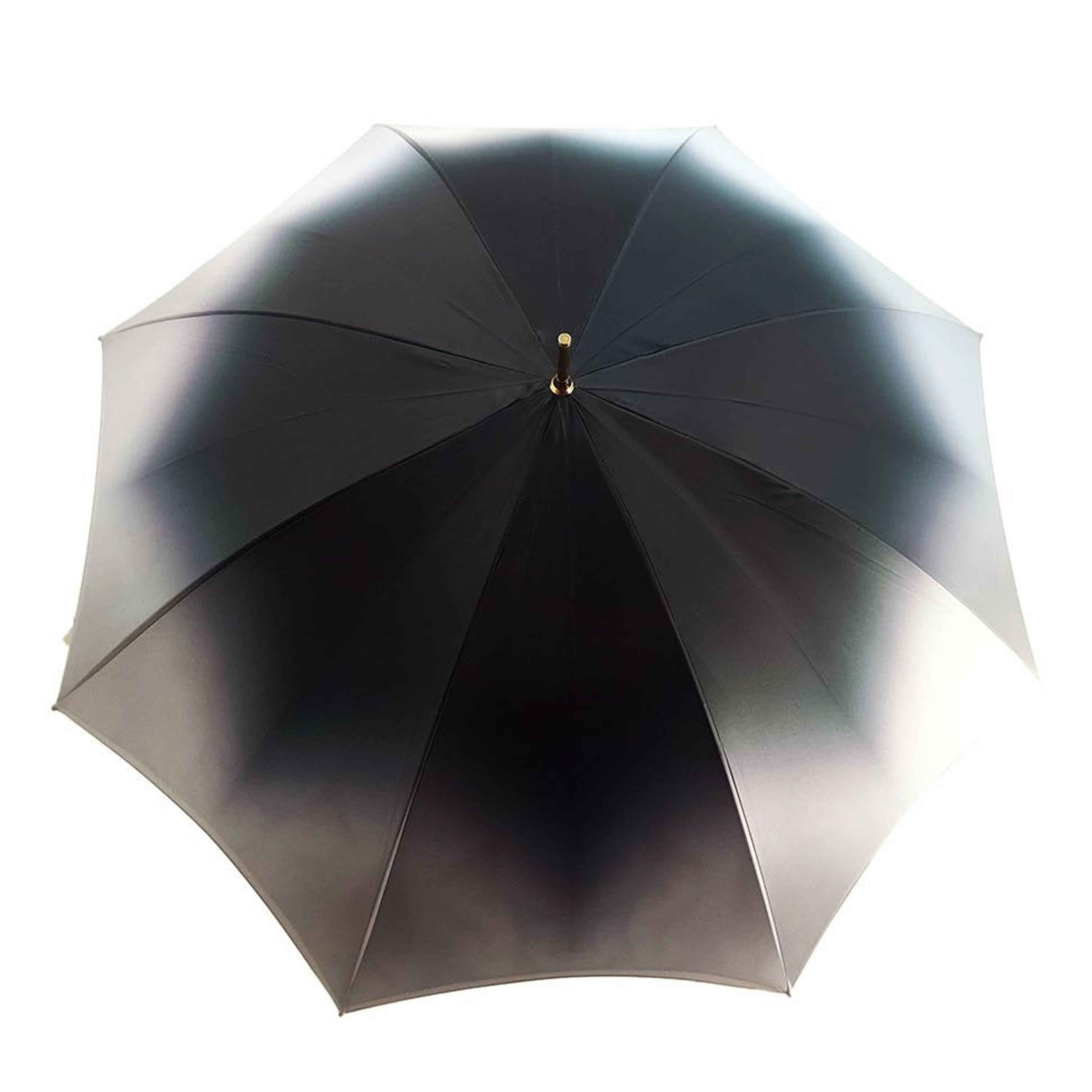 Elegant gradient grey Ilmarchesato rabbit umbrella open, showcasing luxury design and stylish handle against a neutral background.