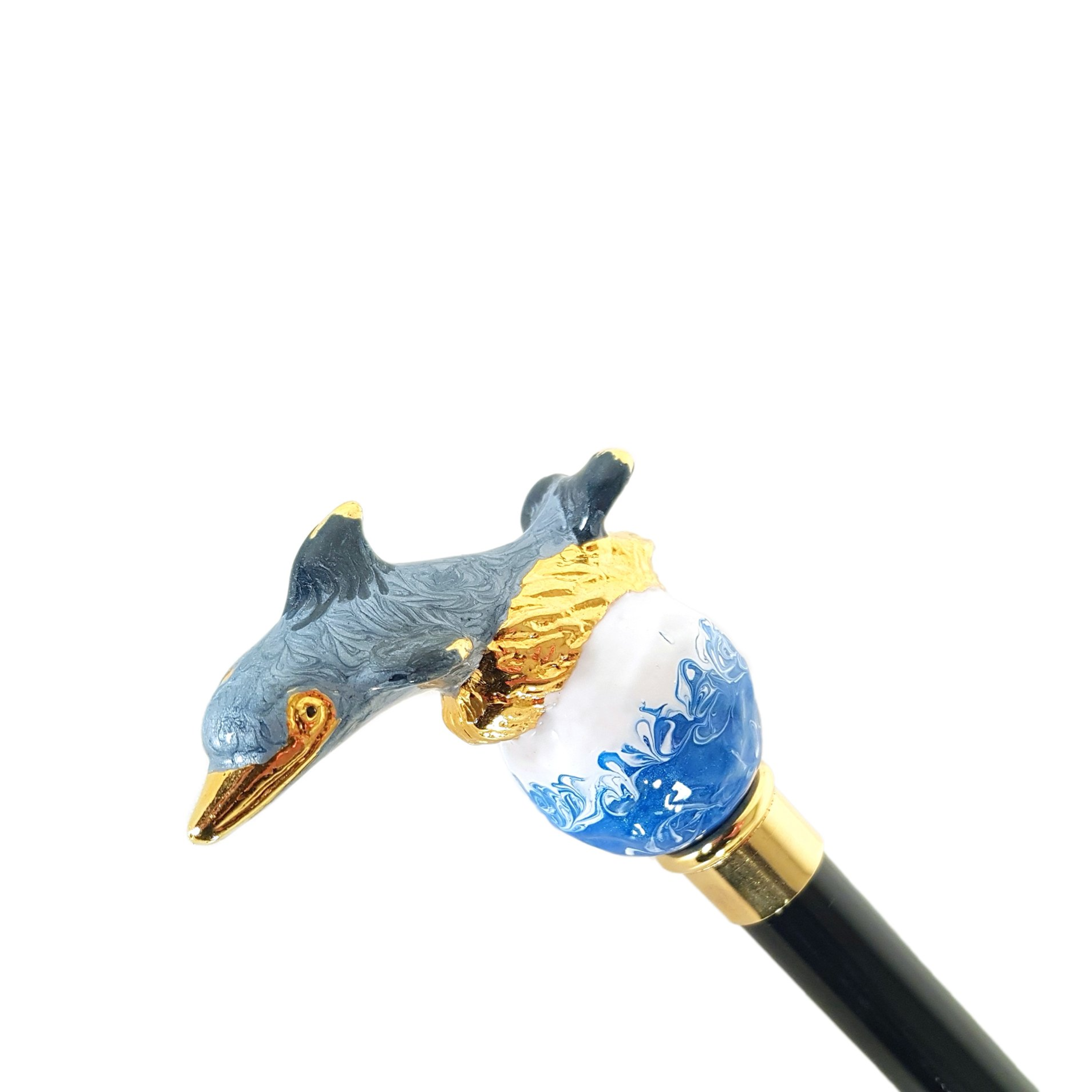 Ilmarchesato dolphin-inspired double canopy umbrella with a vibrant blue rose interior design.