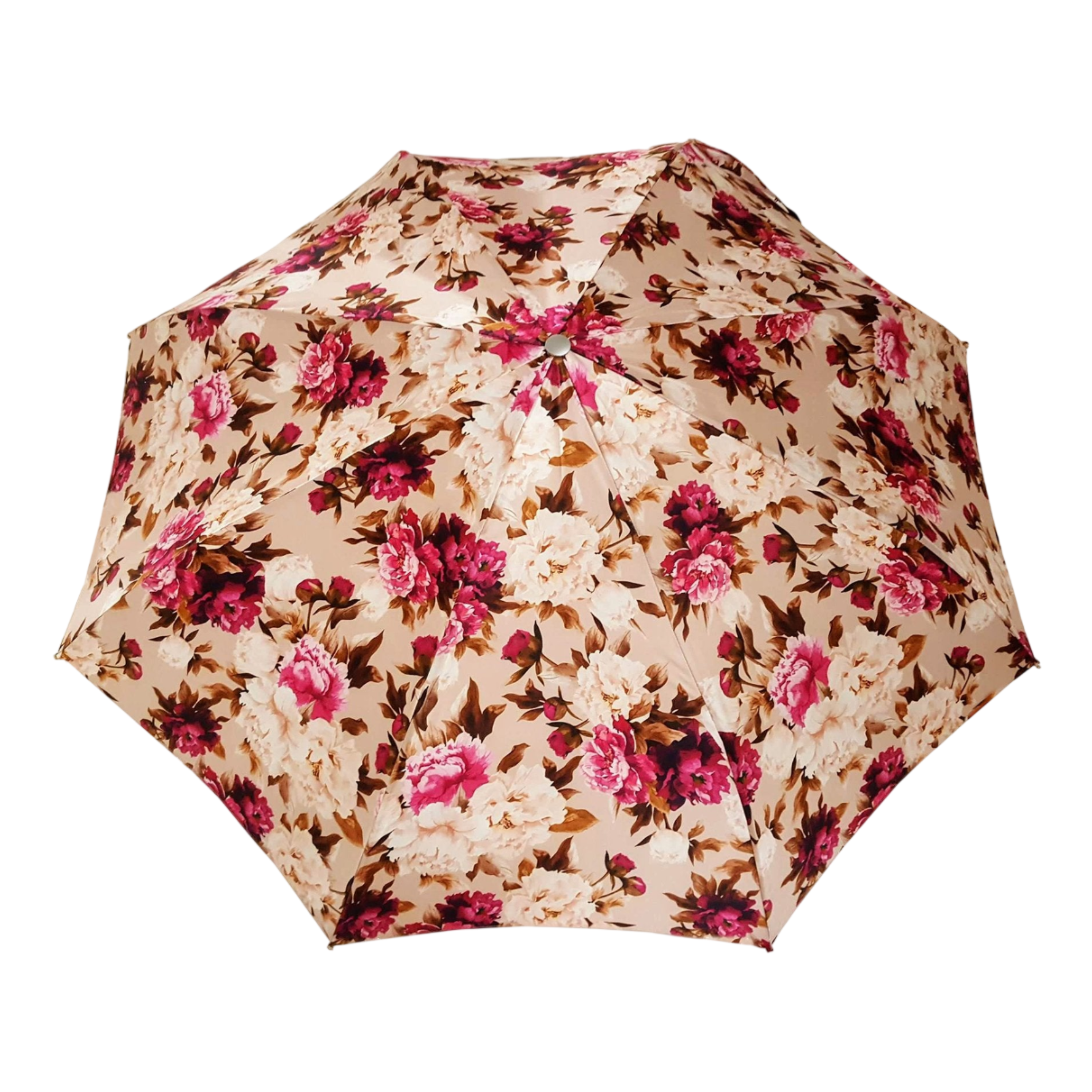 Luxury Floral Folding Umbrella with 24K Gold Pearl Handle