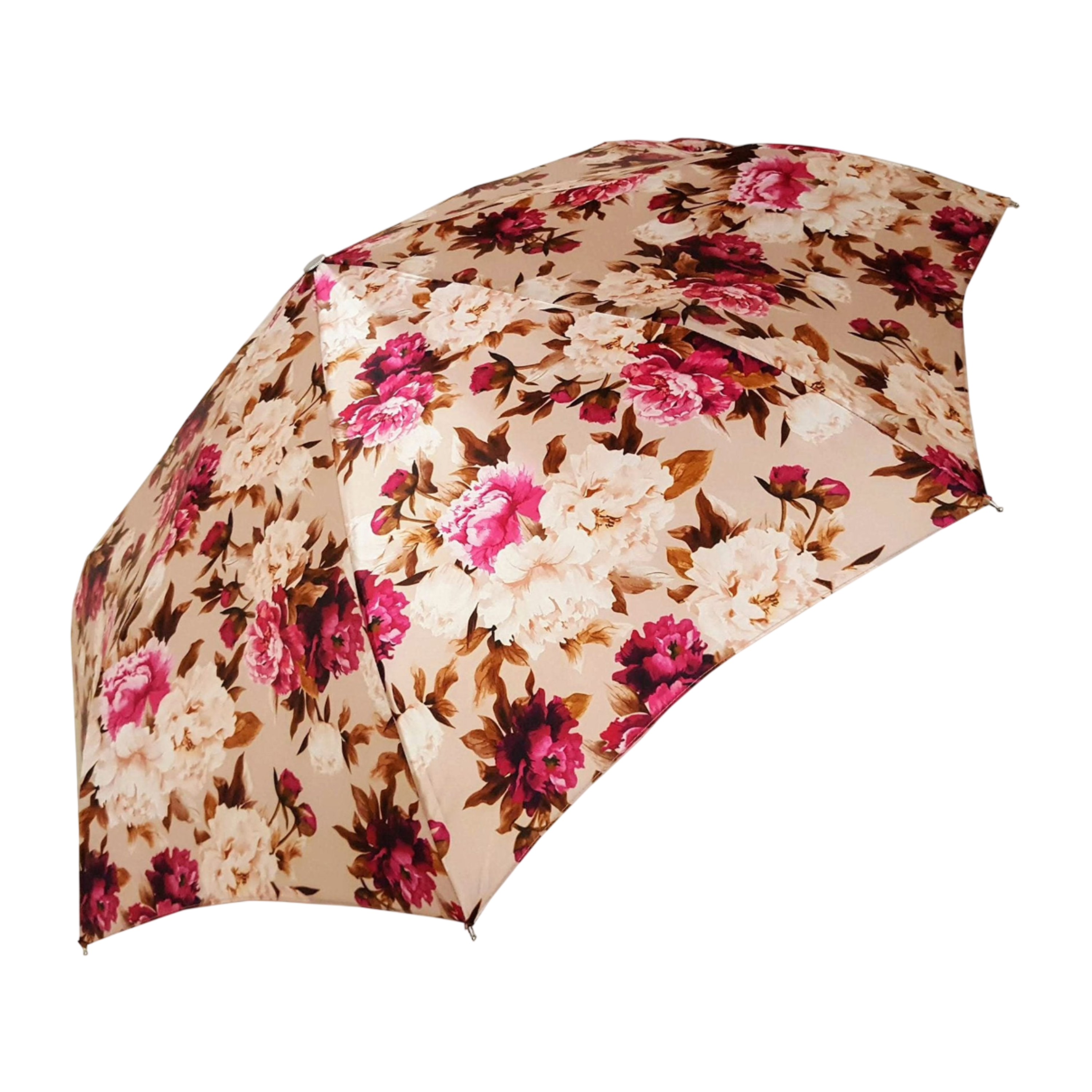 Luxury Floral Folding Umbrella with 24K Gold Pearl Handle