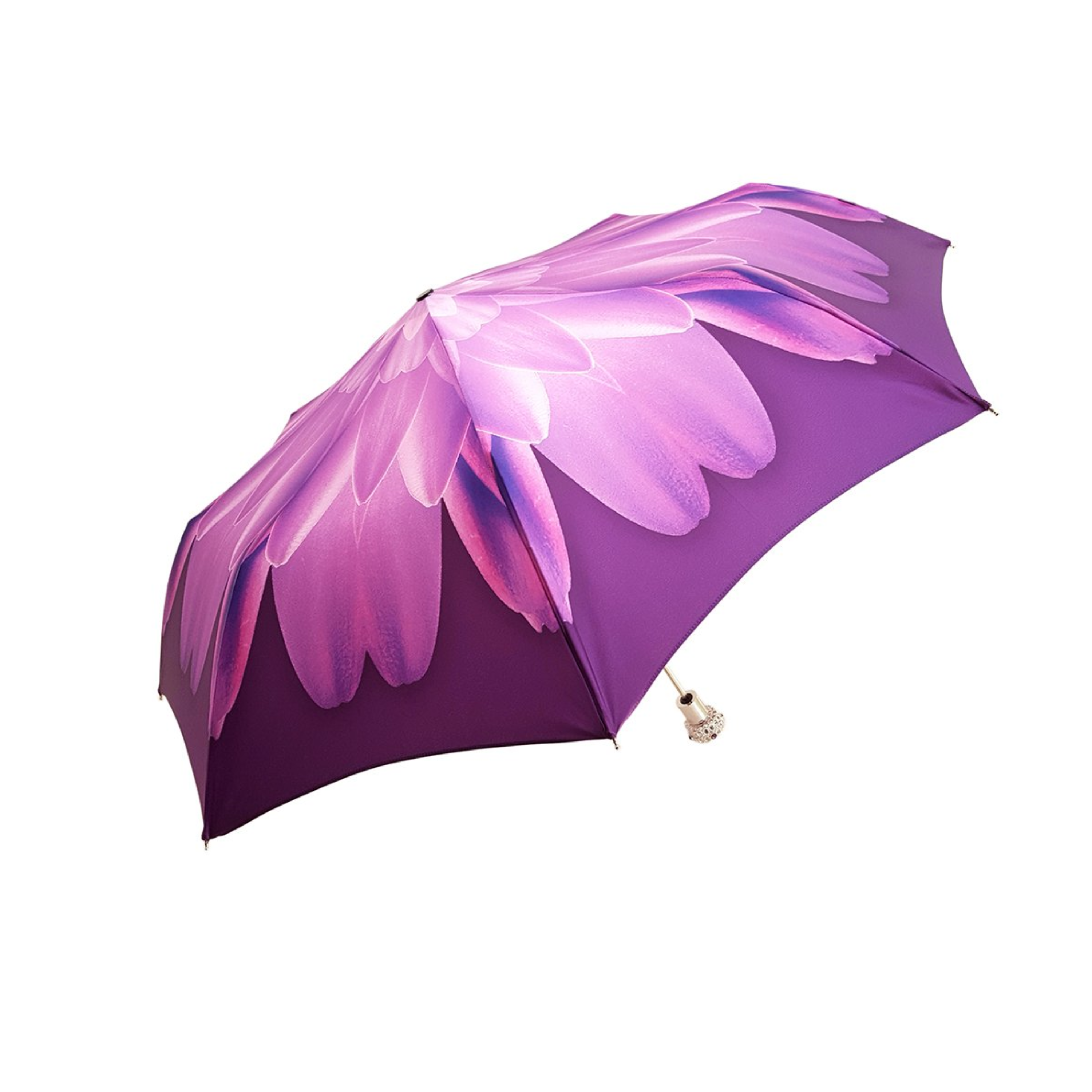 Lilac Flower Women’s Folding Umbrella with Silver-Plated Handle