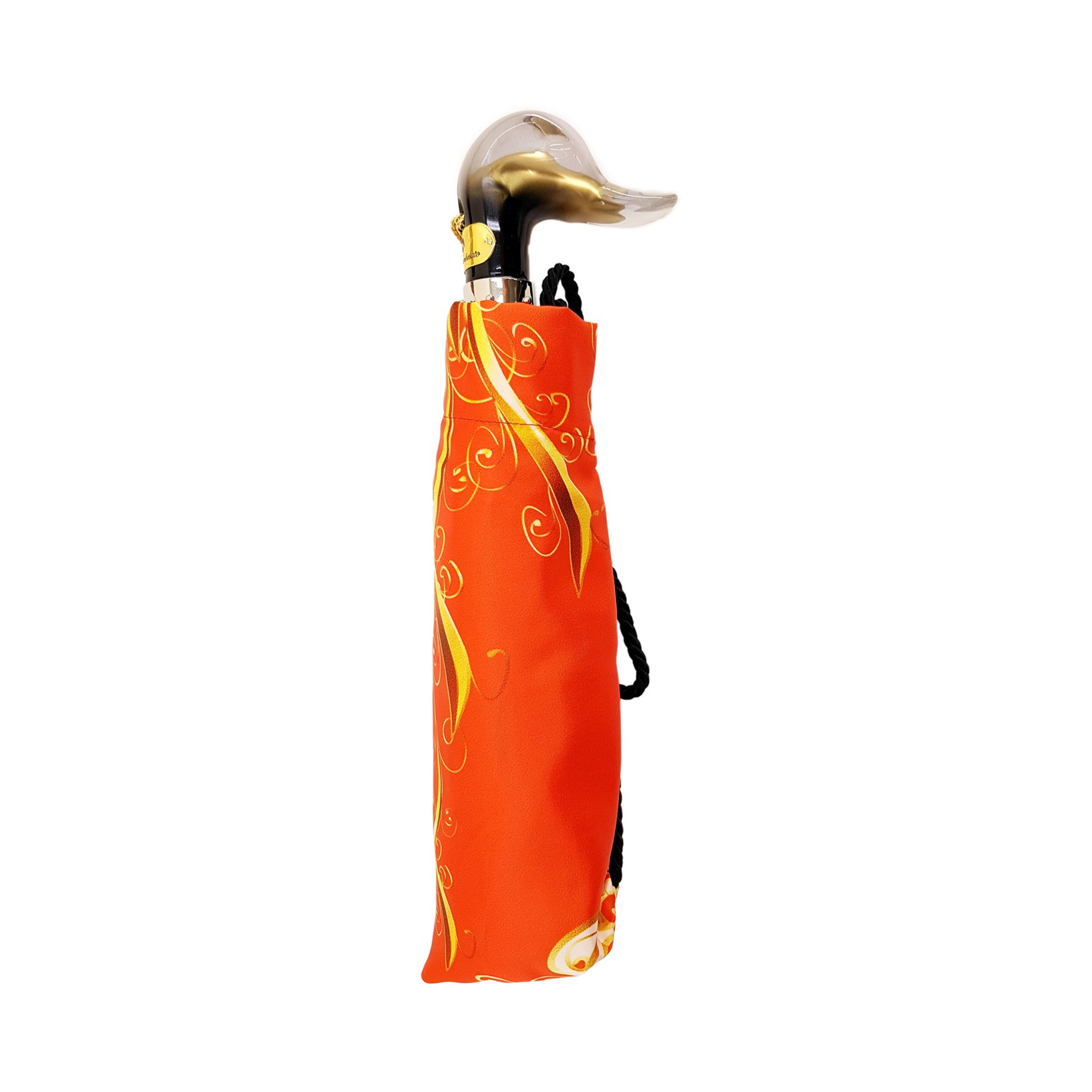 Orange Women’s Folding Umbrella with Gold Transparent Duck Handle