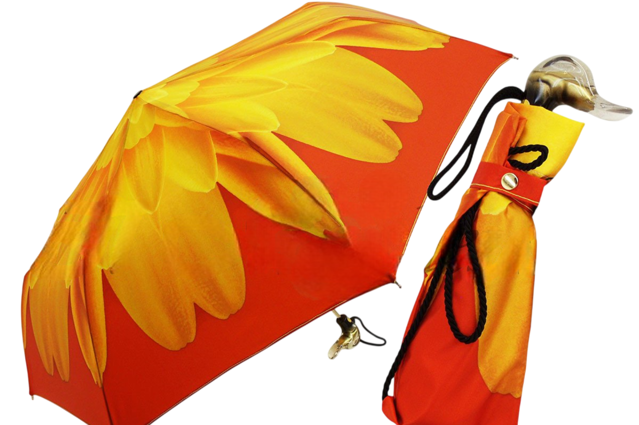 Flowered Women’s Folding Umbrella with Transparent Duck Handle