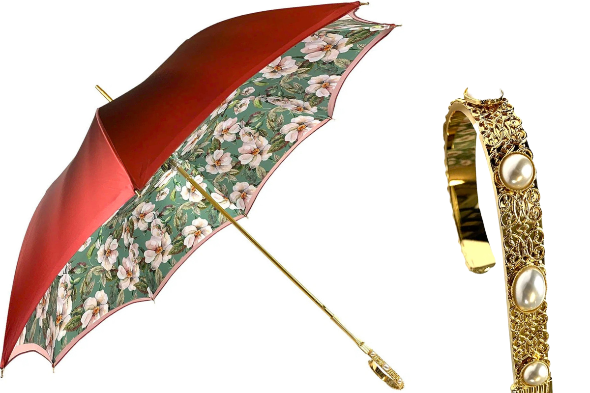 Handcrafted Floral Luxury Umbrella with 24K Gold Handle