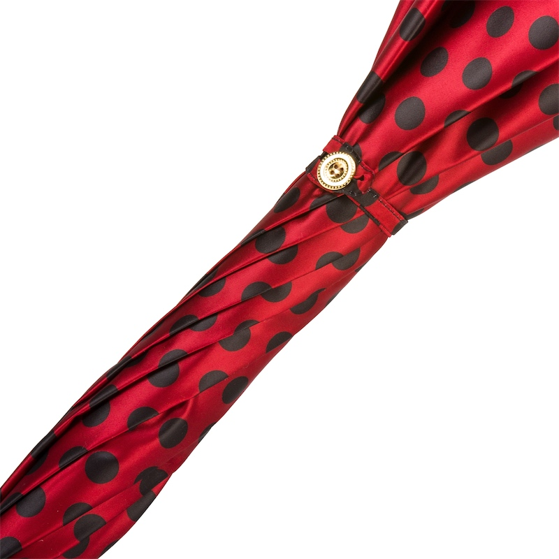 Automatic Leather Umbrella – Red & Black Polka Dot, Handmade Italian Rain Shield