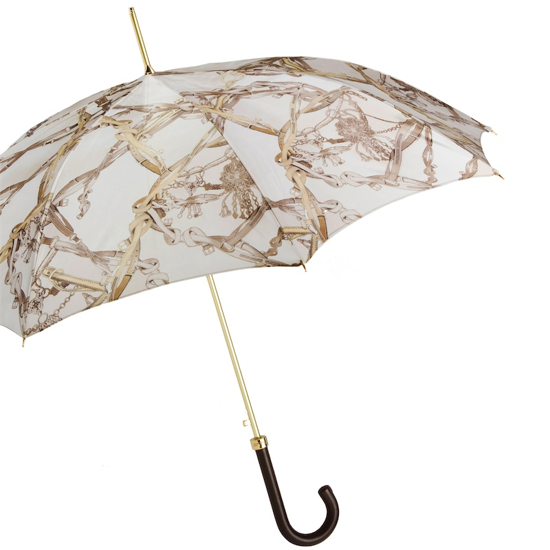 Bridles Print Umbrella – Automatic Opening | Leather Handle, Handmade Italian Gift