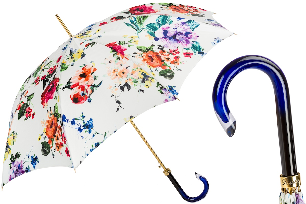 Spring Umbrella Flowers – Handmade Italian Floral Umbrella with Automatic Open & Acetate Handle