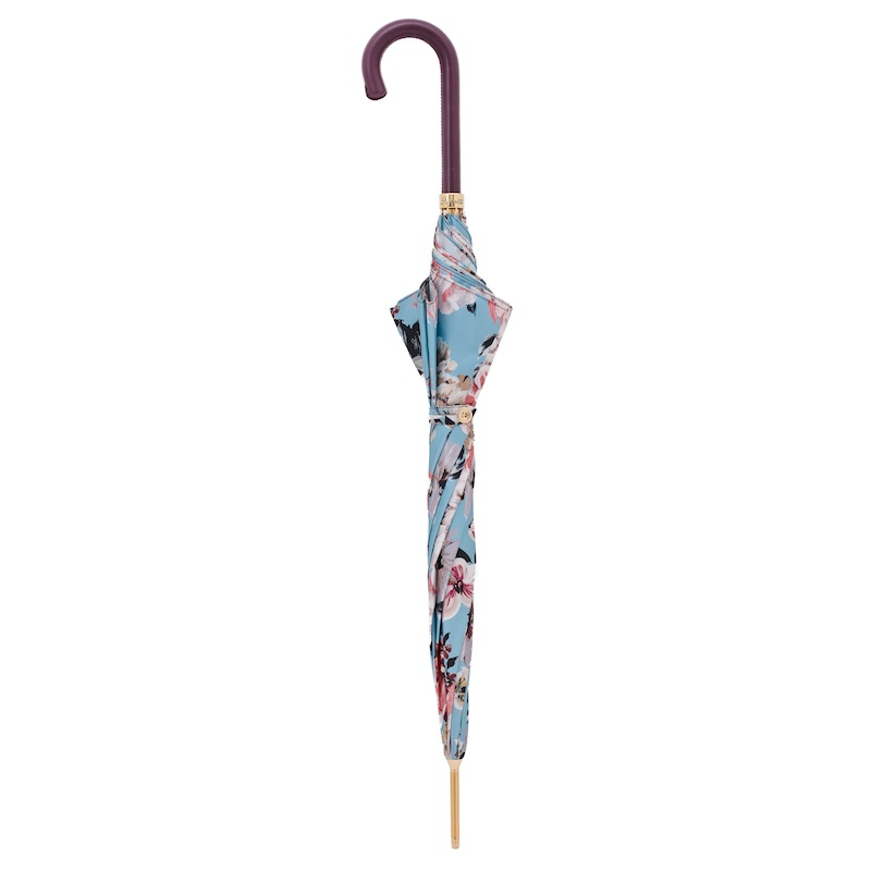 Flowered Umbrella – Handmade Italian Rain Umbrella with Burgundy Leather Handle