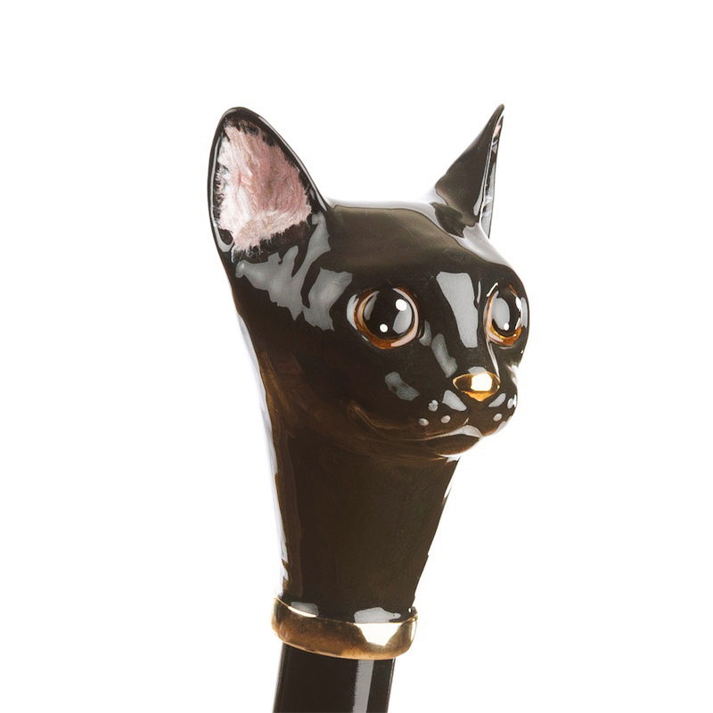 Enameled Brass Umbrella – Black Cat Automatic Rain Umbrella With Polyester Canopy
