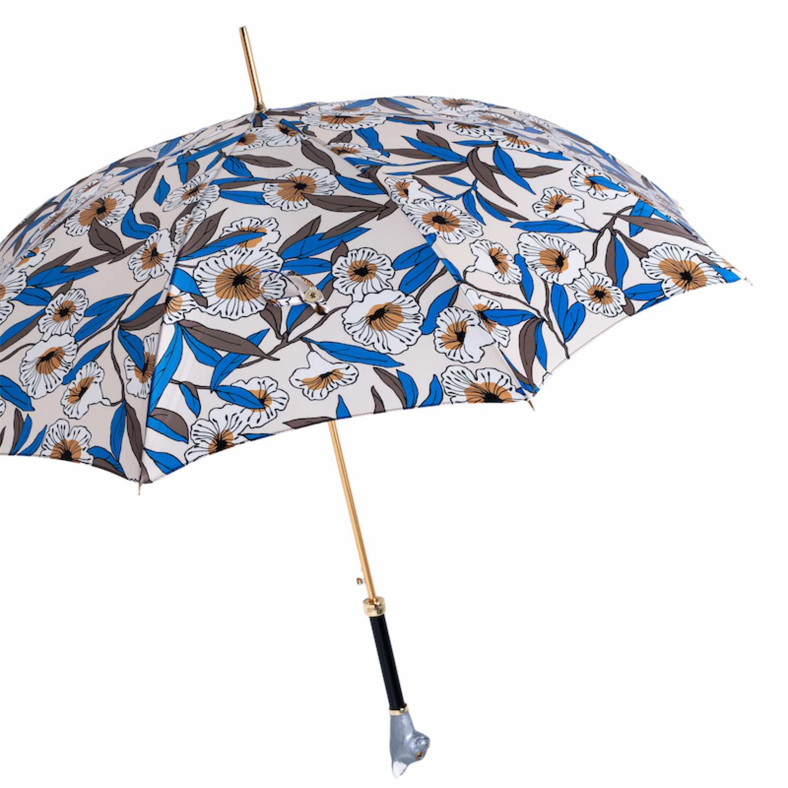 Grey Cat Umbrella – Handmade Italian Rain Umbrella with Enameled Brass Handle
