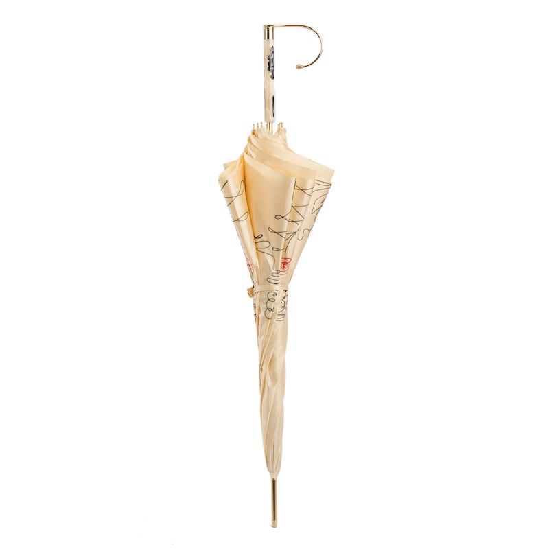 Ivory Sketch Umbrella – Handmade Italian Rain Umbrella With Jeweled Handle