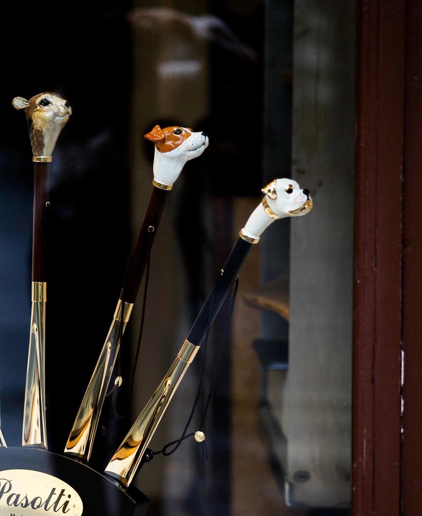 Handmade Pasotti Jack Russell shoehorn with an enameled brass handle, featuring a charming dog design.