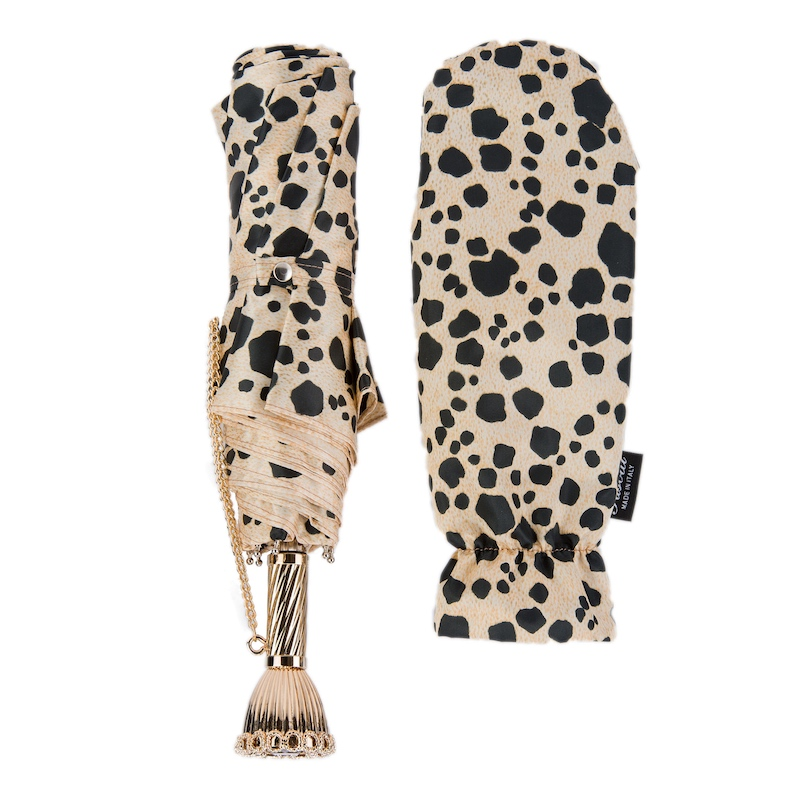 Leopard Print Umbrella – Italian Handmade Folding Rain Umbrella with Luxury Brass Handle