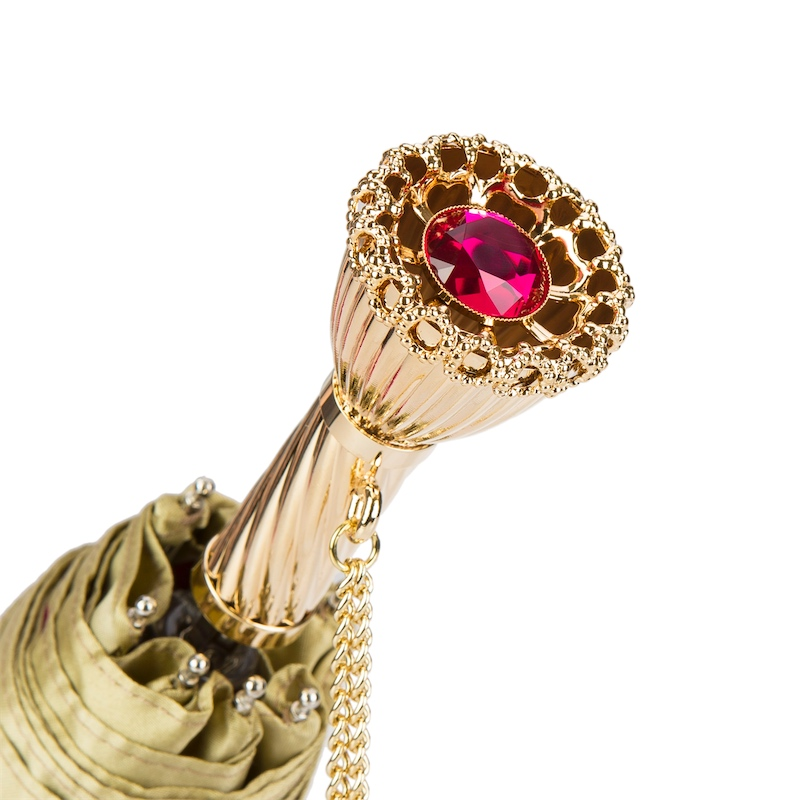 Pink Dahlia Umbrella – Italian Handmade Folding Rain Umbrella with Brass Handle