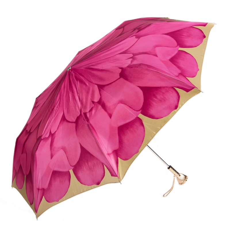 Pink Dahlia Umbrella – Italian Handmade Folding Rain Umbrella with Brass Handle