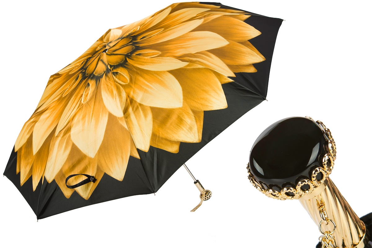 Golden Folding Umbrella – Handmade Italian Folding Umbrellas With Floral Canopy
