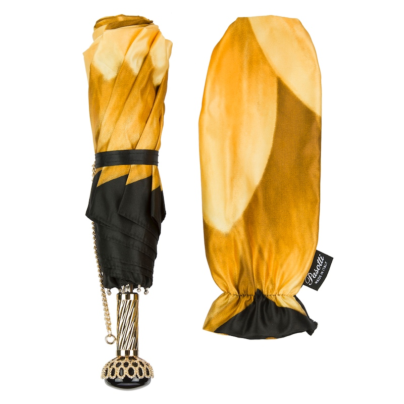 Golden Folding Umbrella – Handmade Italian Folding Umbrellas With Floral Canopy