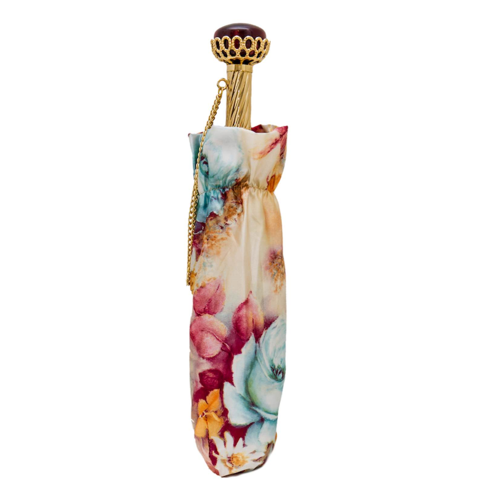 Luxury Floral Umbrella – Handmade Italian Folding Rain Umbrella with Jeweled Handle