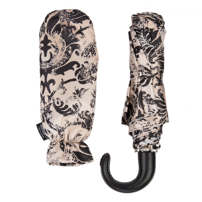 Black Folding Umbrella – Handmade Italian Two-Tone Canopy With Leather Handle