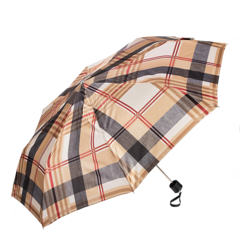 Women's Folding Umbrella – Classic Striped Design | Italian Handmade, Leather Handle