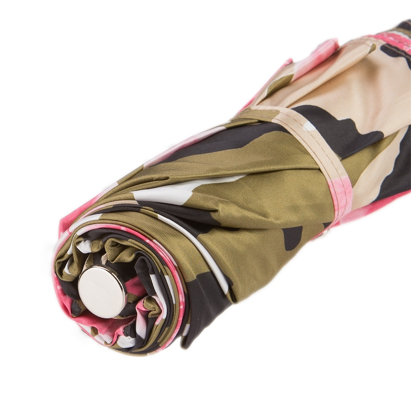 Folding Umbrella – Camouflage Umbrella with Roses | Handmade Italian Leather Handle