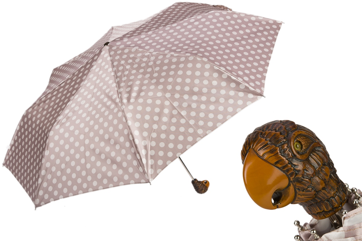 Folding Umbrella – Polka Dot Umbrella with Parrot Handle | Handmade Italian Rain Gear