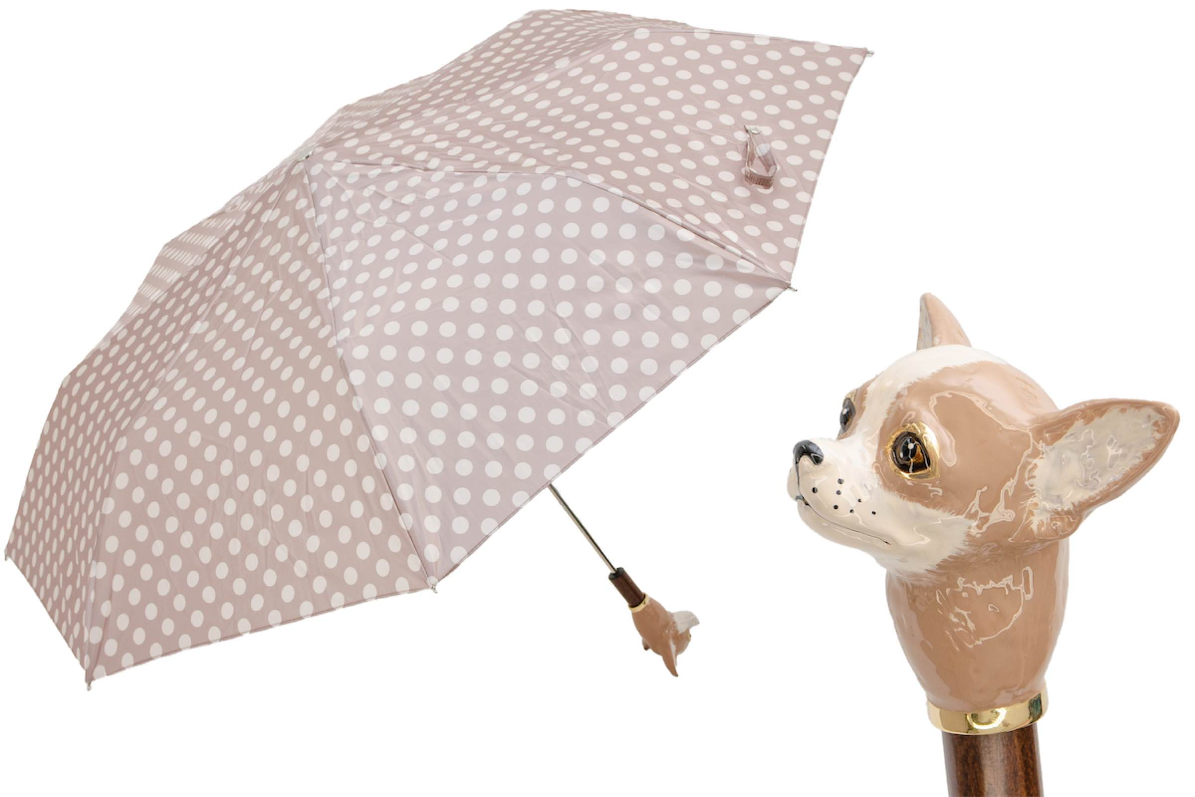 Luxury Folding Umbrella – Handmade Italian Chihuahua Handle with Polyester Canopy
